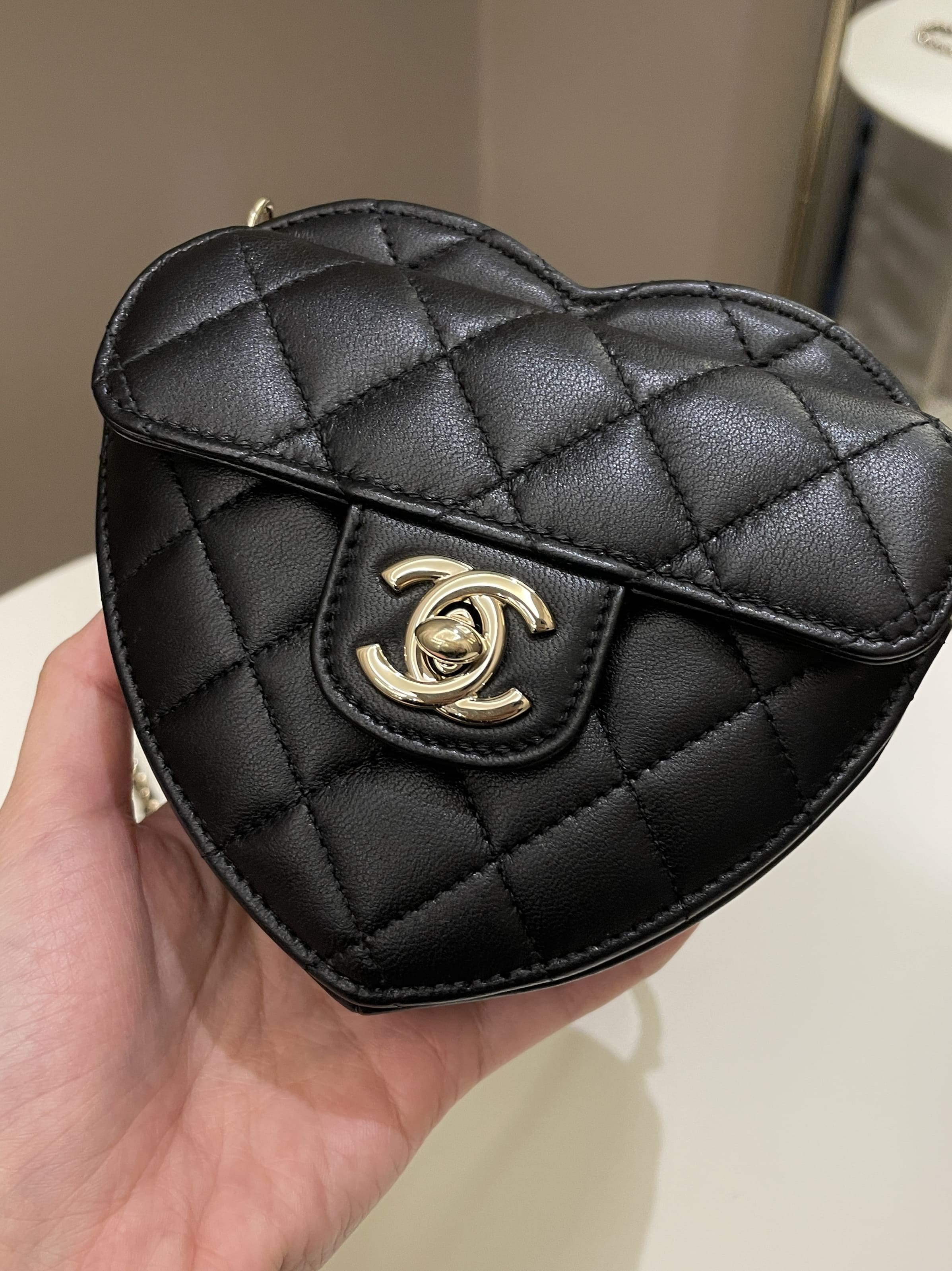 Chanel 22S Heart Bag Black Stiff Lambskin