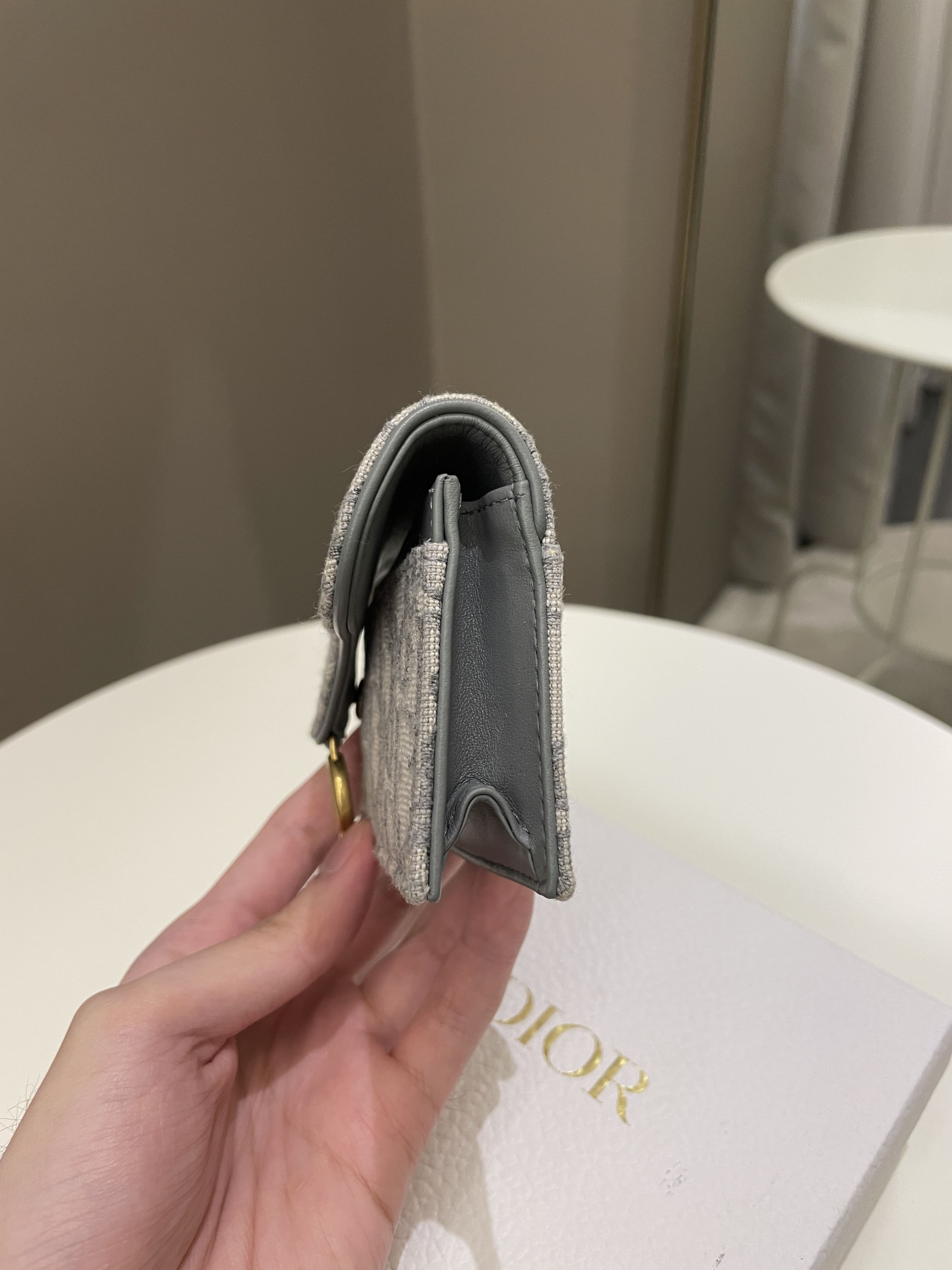 Dior Saddle Card Holder Grey Oblique