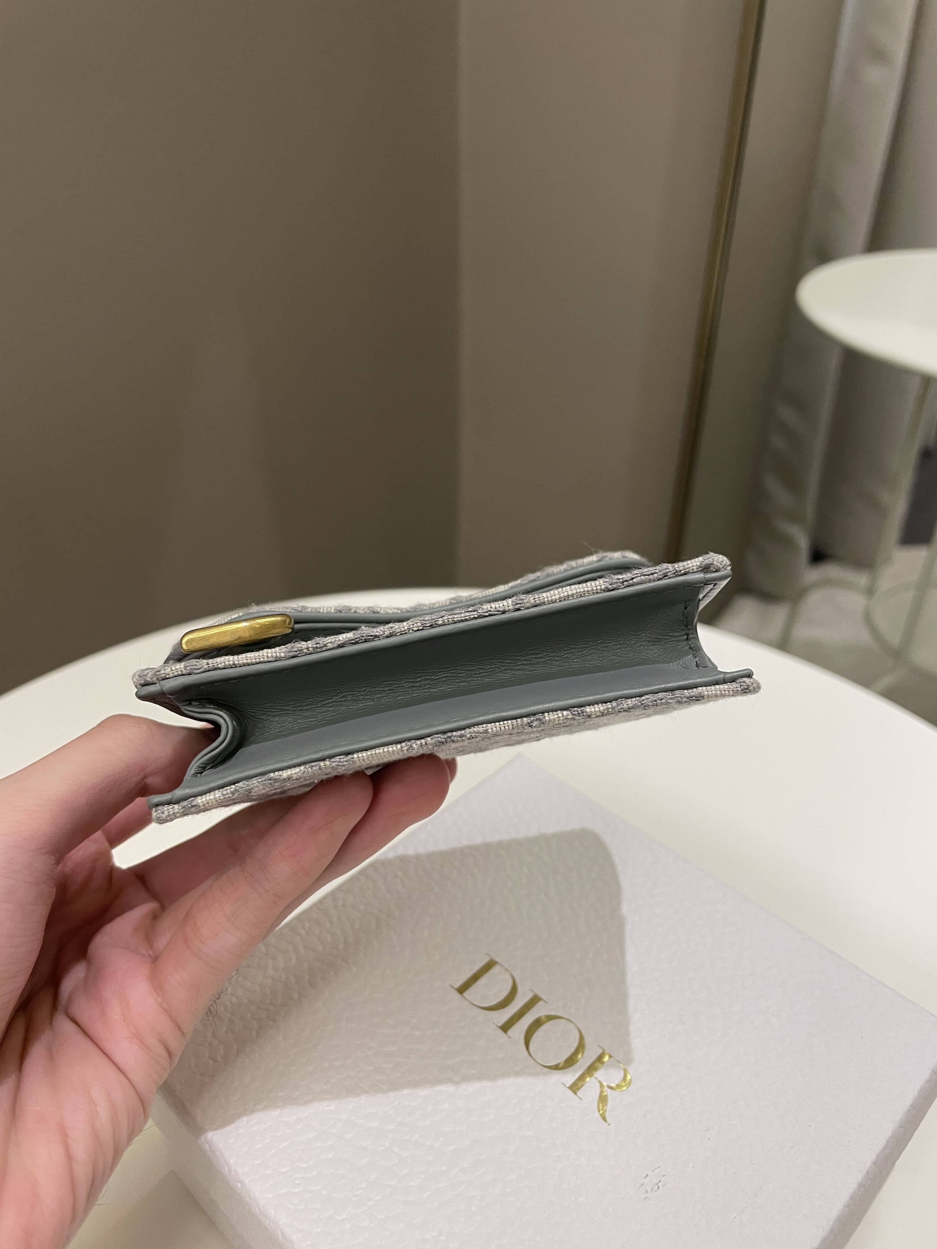 Dior Saddle Card Holder Grey Oblique