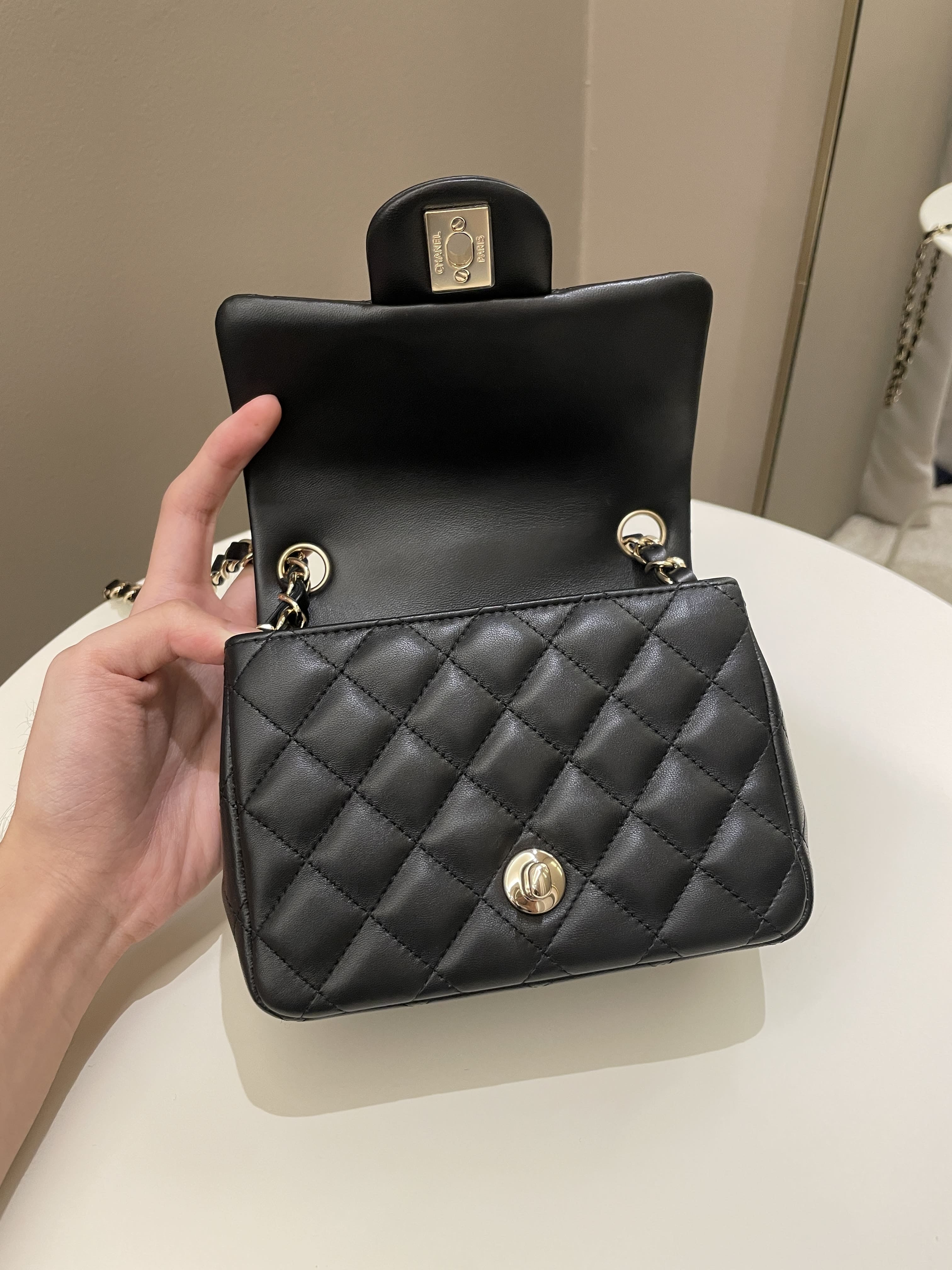 Chanel Classic Quilted Mini Square Black Lambskin