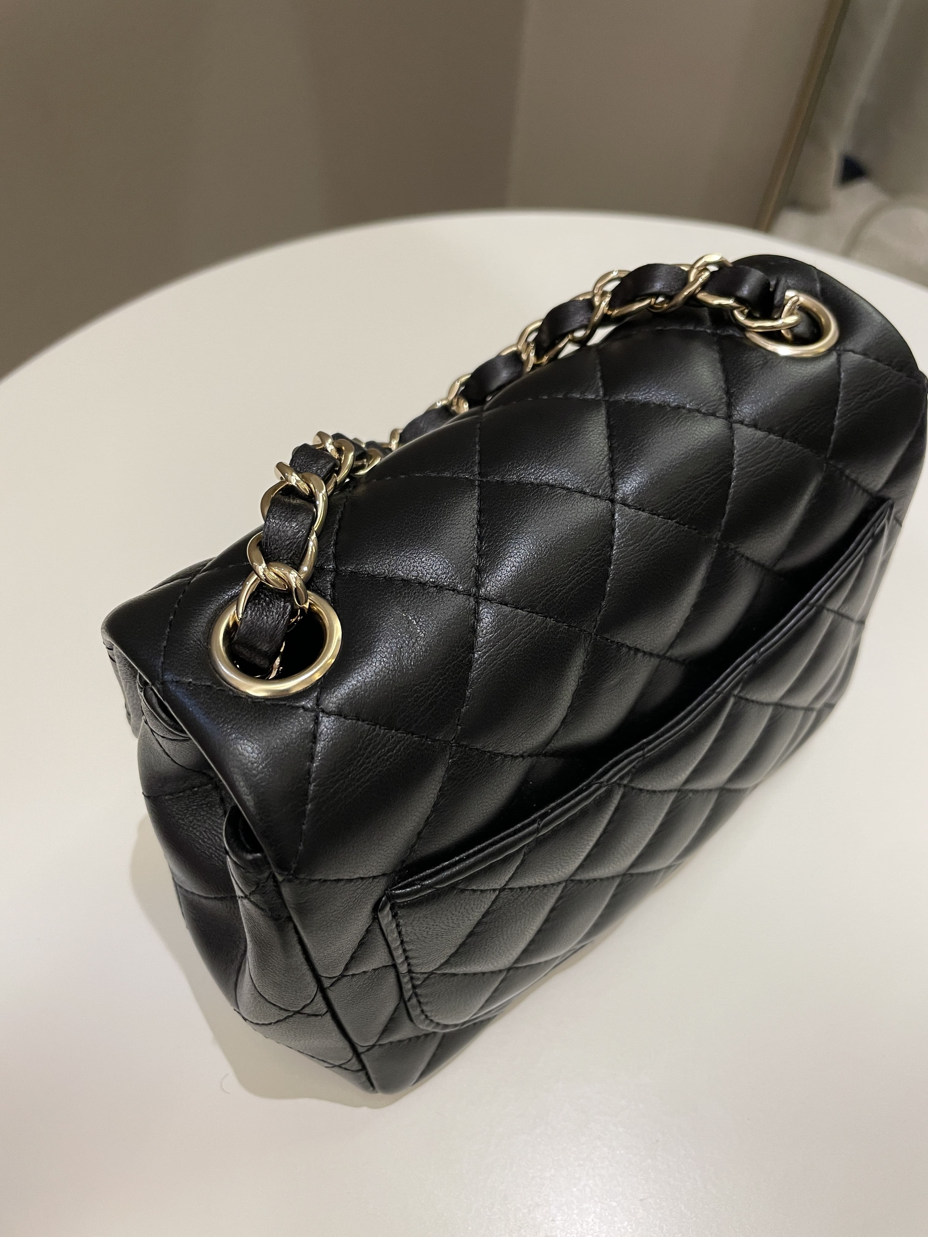 Chanel Classic Quilted Mini Square Black Lambskin 
