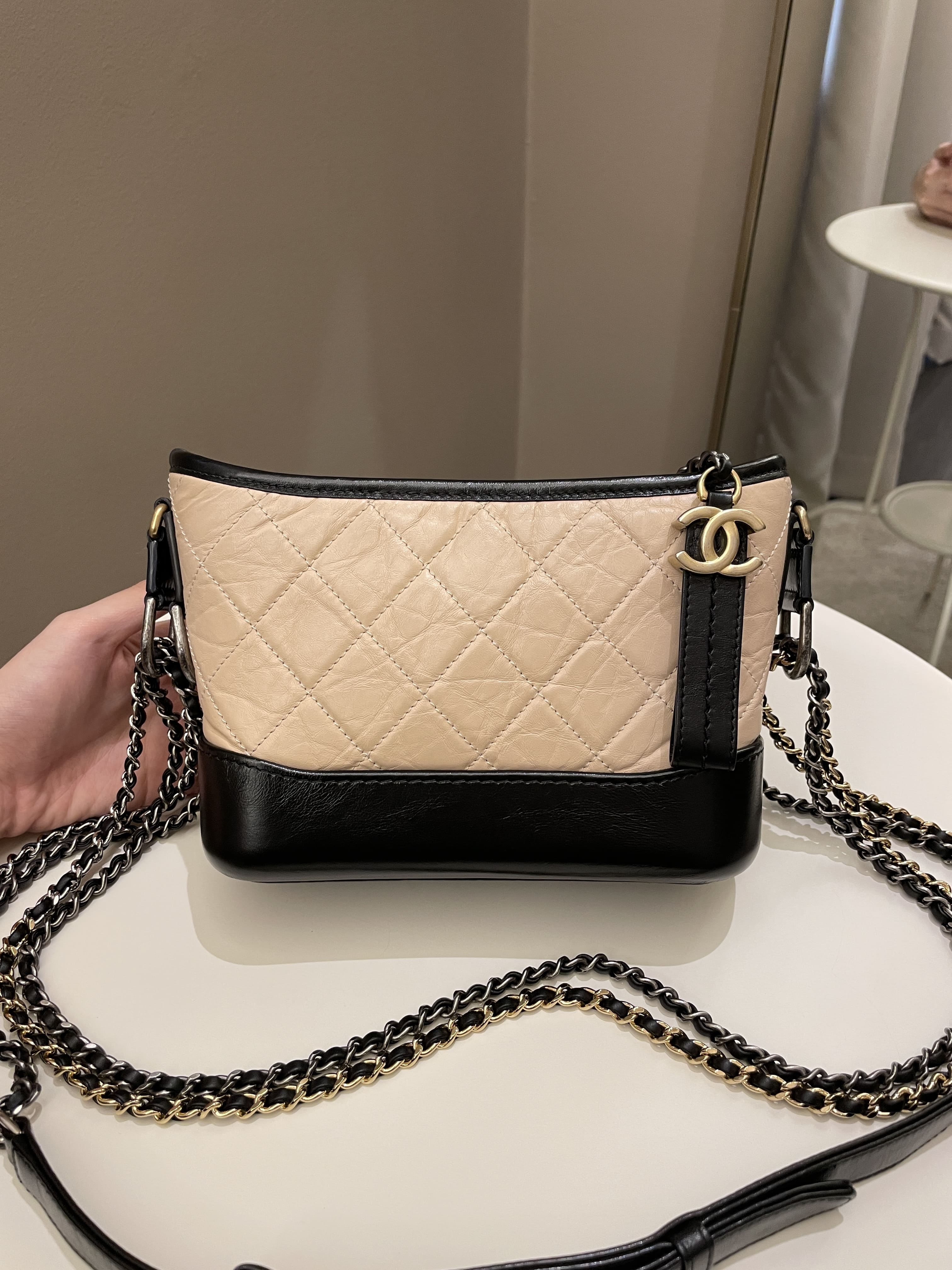 Chanel Aged Calfskin Quilted Small Gabrielle Hobo Black