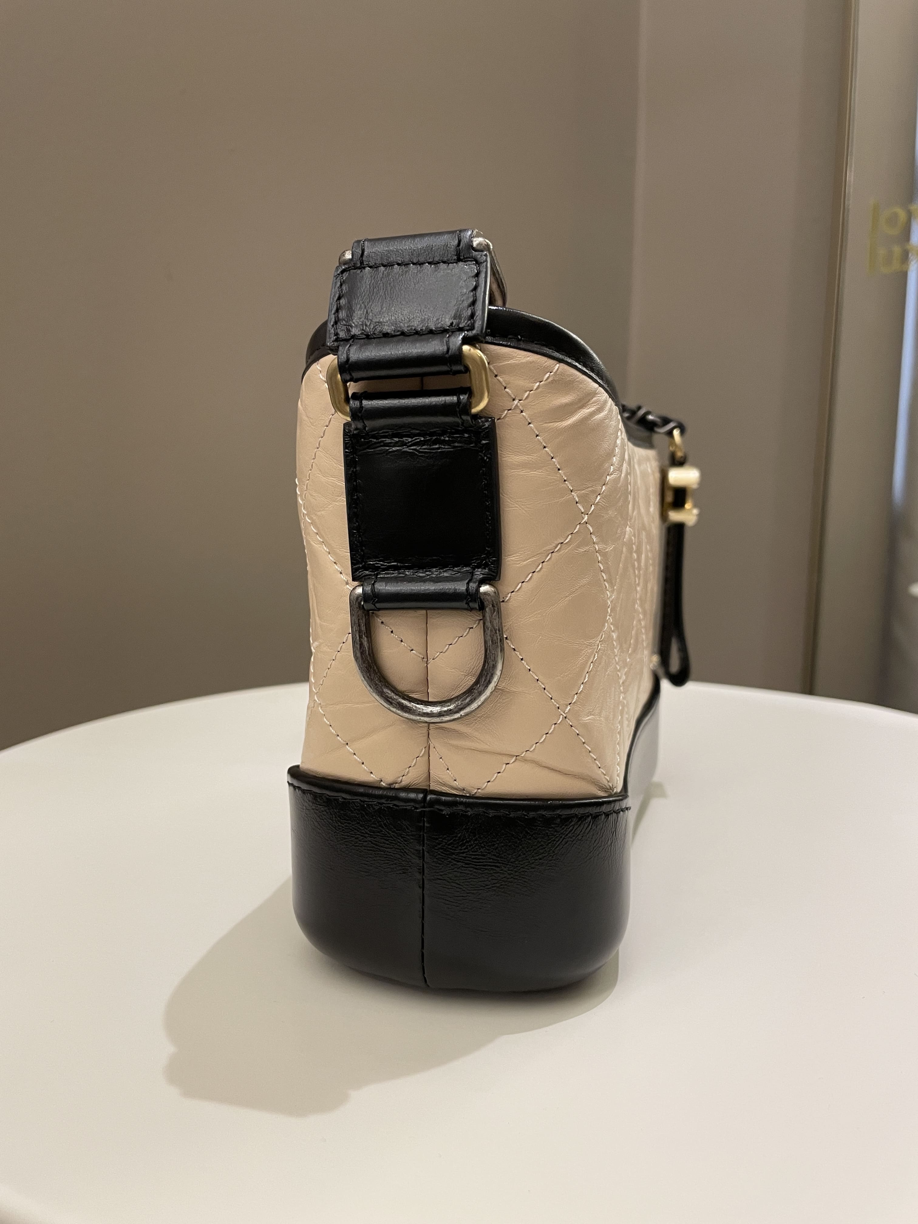 Chanel Beige/Black Quilted Leather Medium Gabrielle Hobo Bag