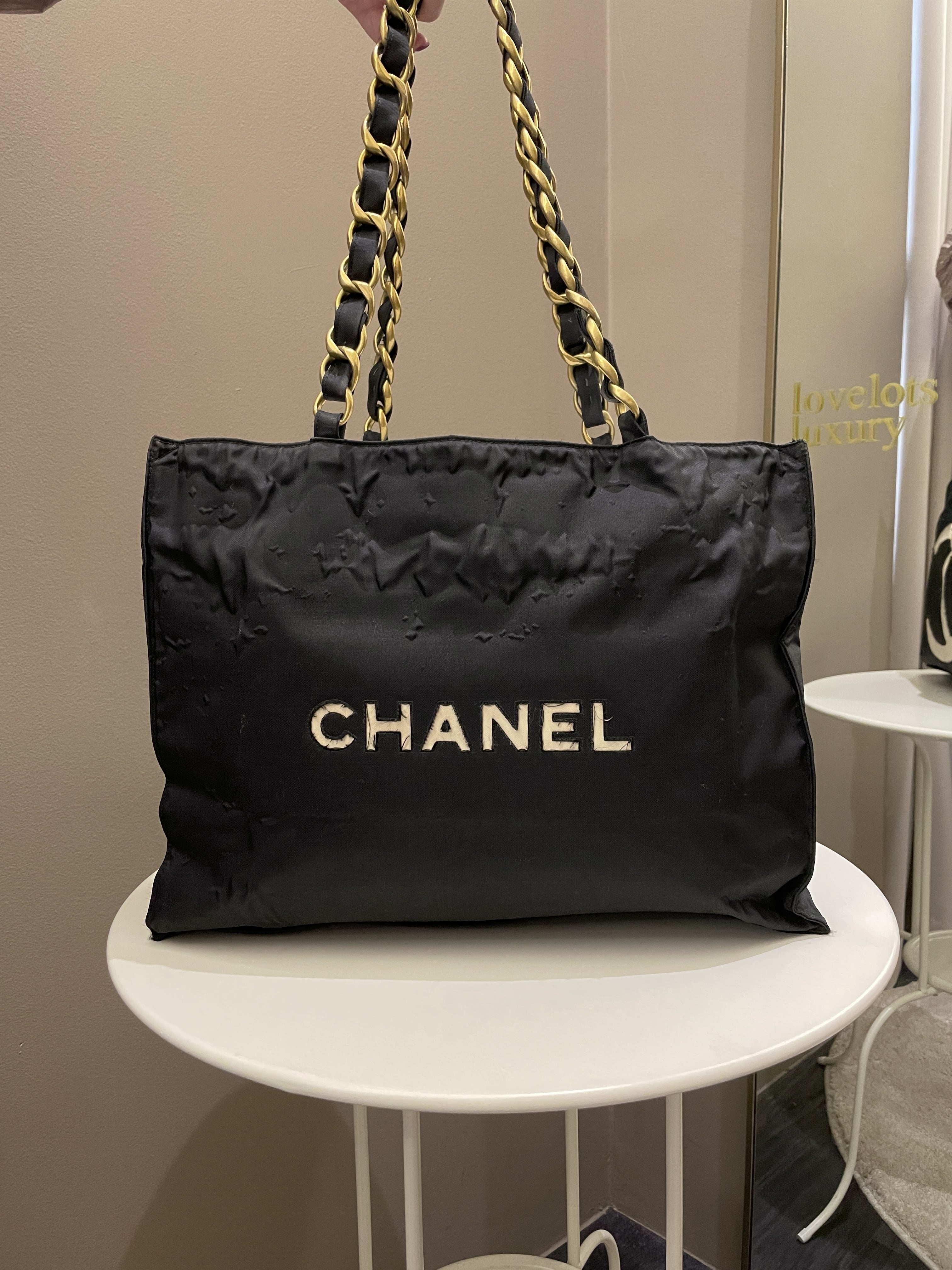 Chanel Cc Vintage Tote Bag Black Canvas