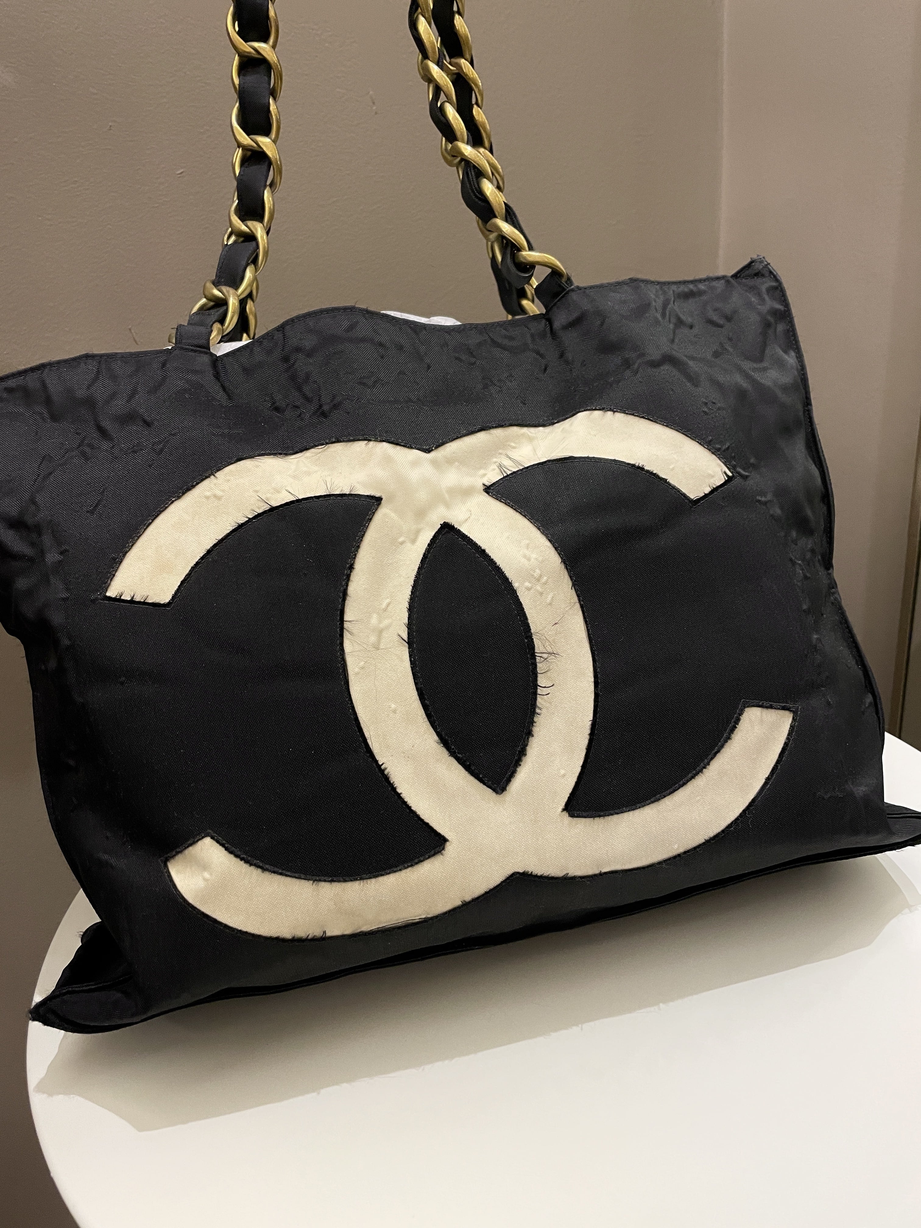 Chanel Cc Vintage Tote Bag Black Canvas