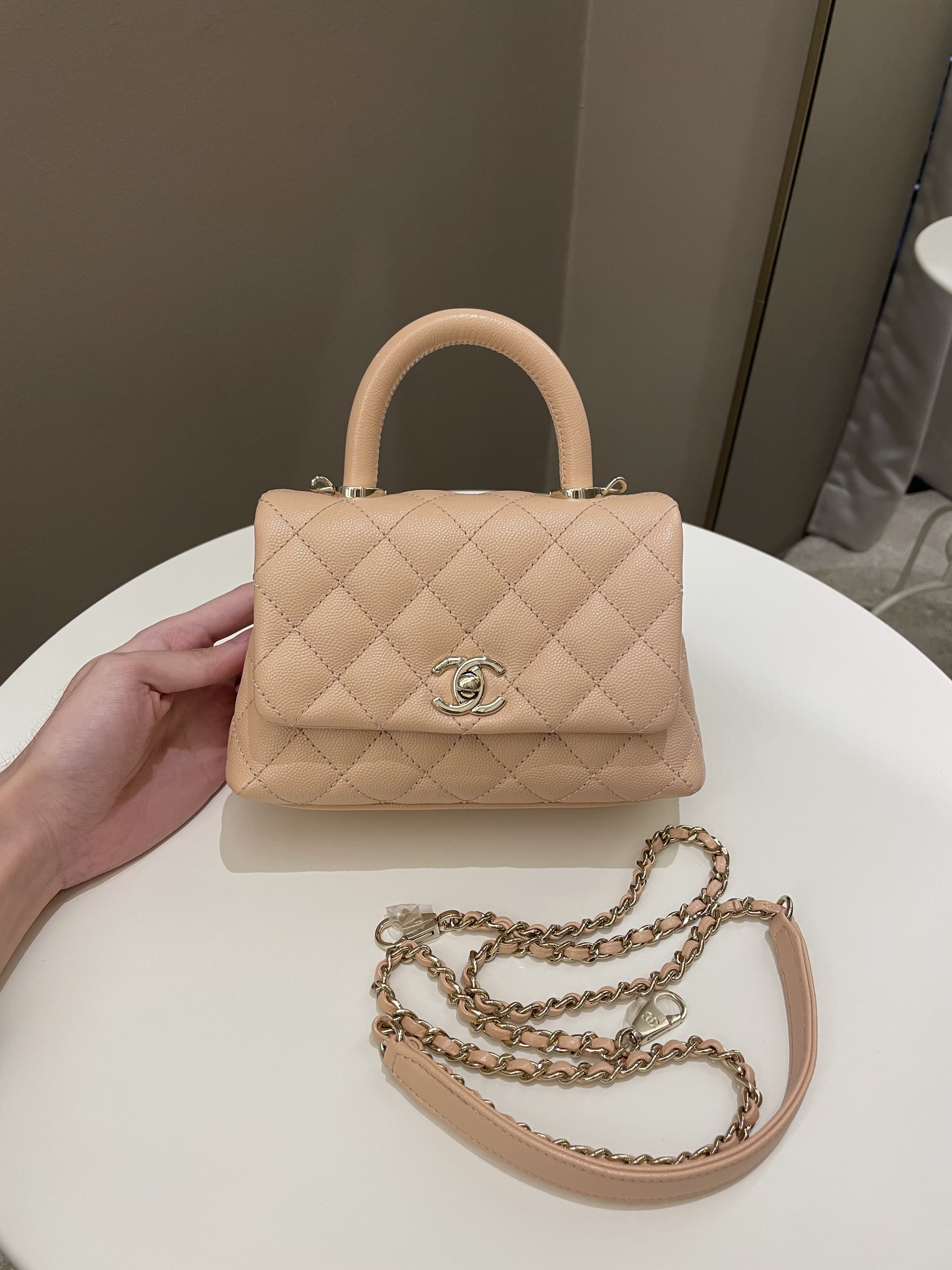 Chanel Quilted Coco Handle Mini Peachy Pink Caviar