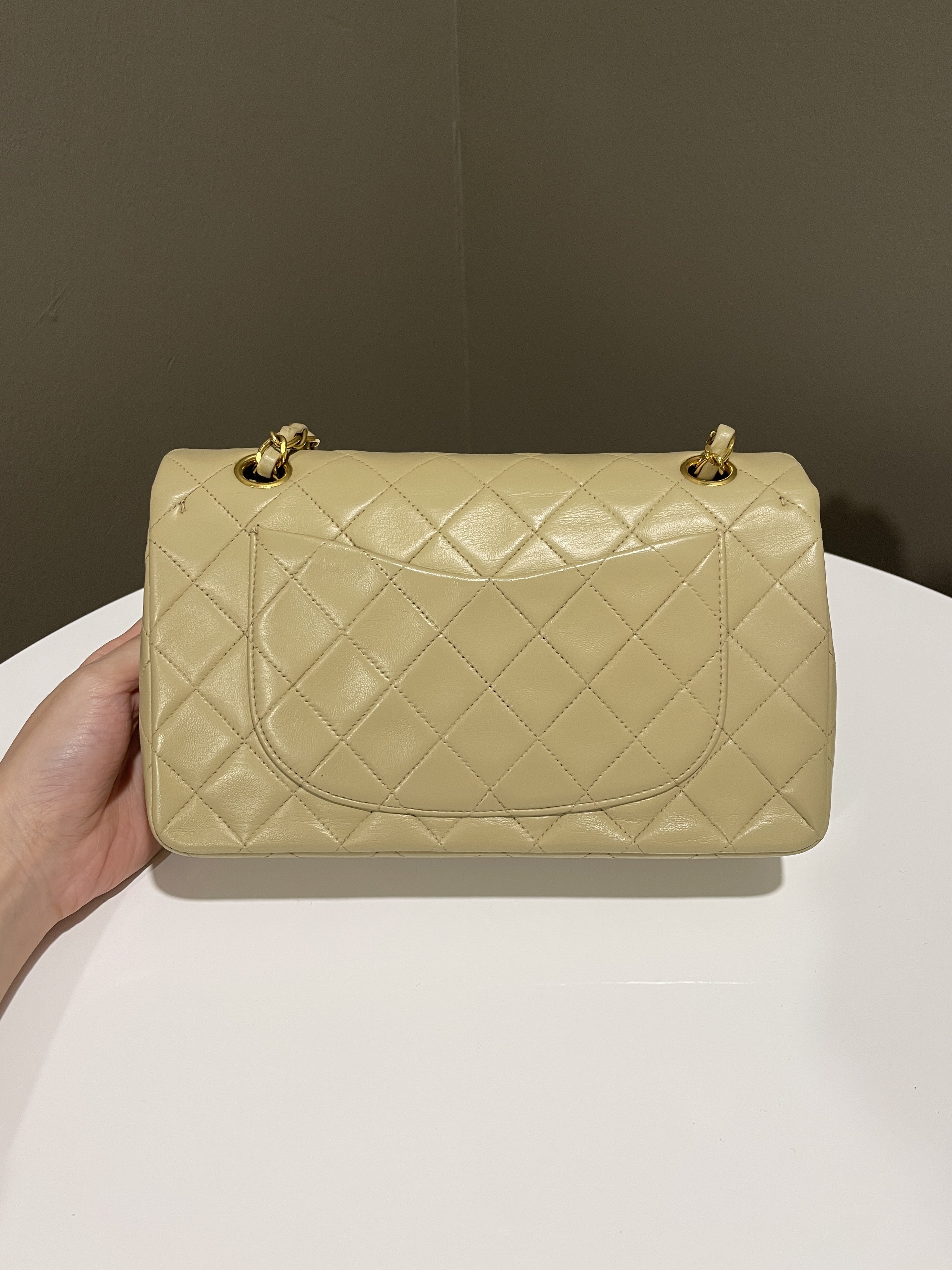 Chanel Vintage Classic Quilted Small Double Flap Beige Lambskin