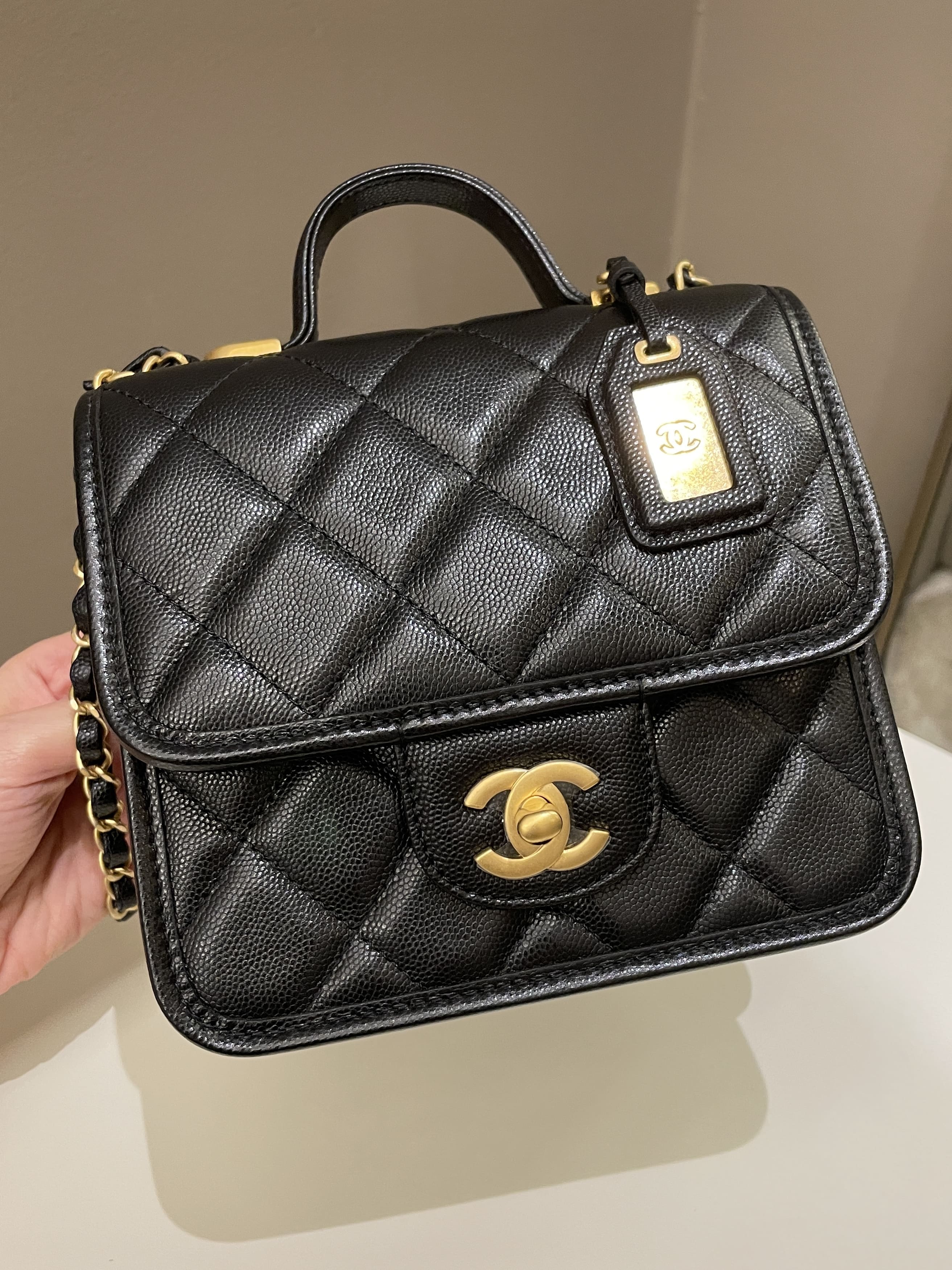 Chanel Mini Rectangular Flap Bag with Top Handle Black Lambskin