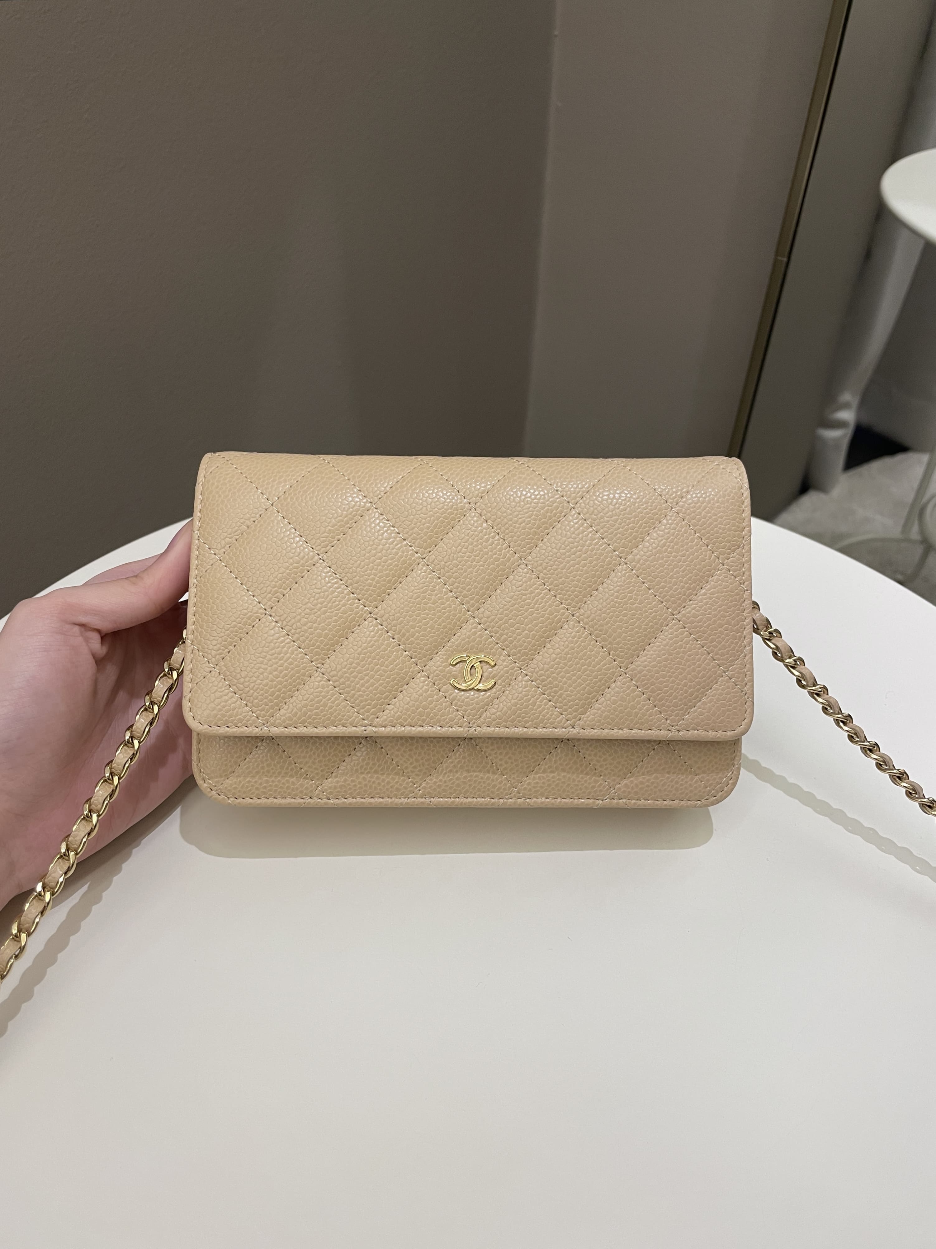 Chanel Classic Quilted Wallet on Chain Beige Caviar