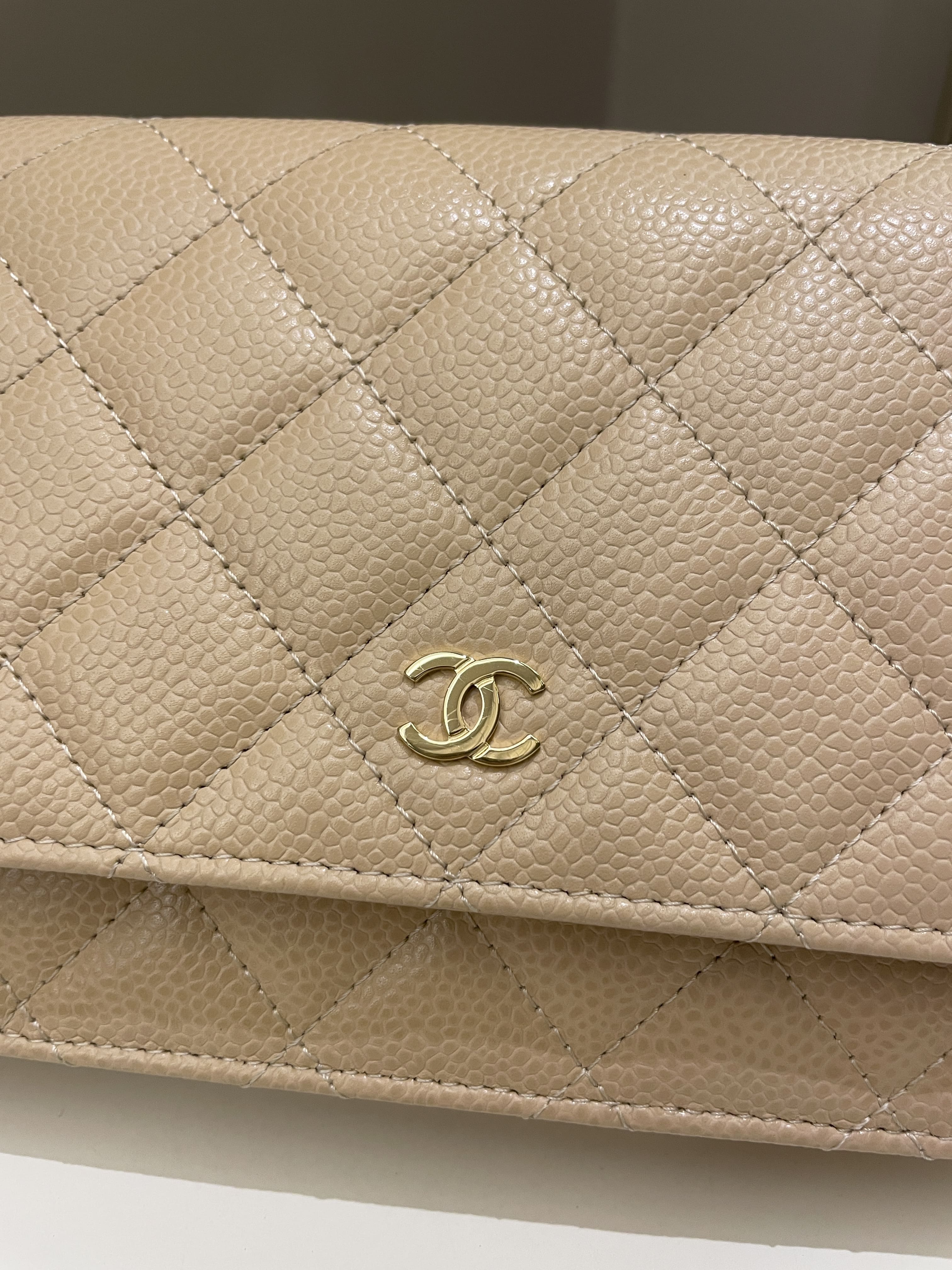 Chanel Classic Quilted Wallet on Chain Beige Caviar