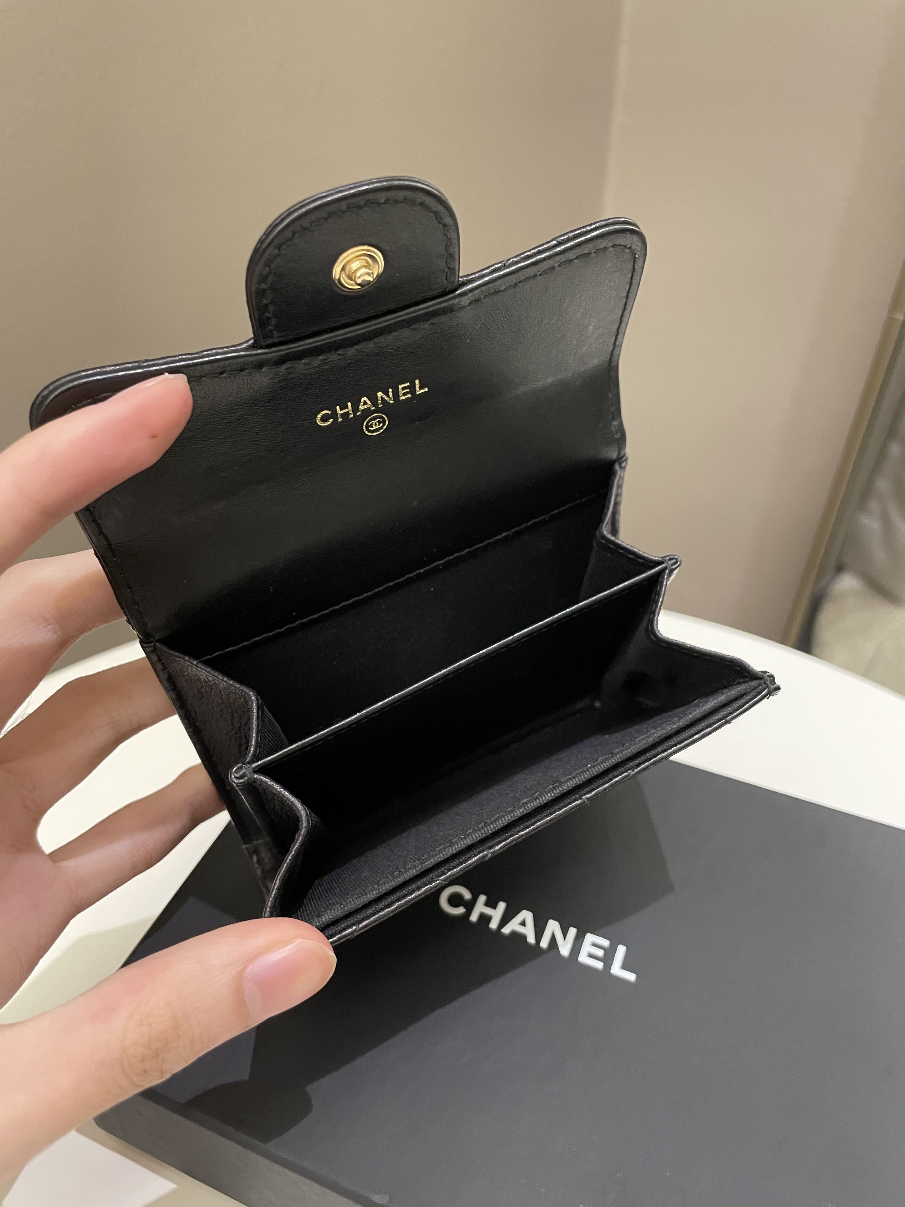Chanel Classic Quilted XL Card Holder Black Chanel Embossed Leather