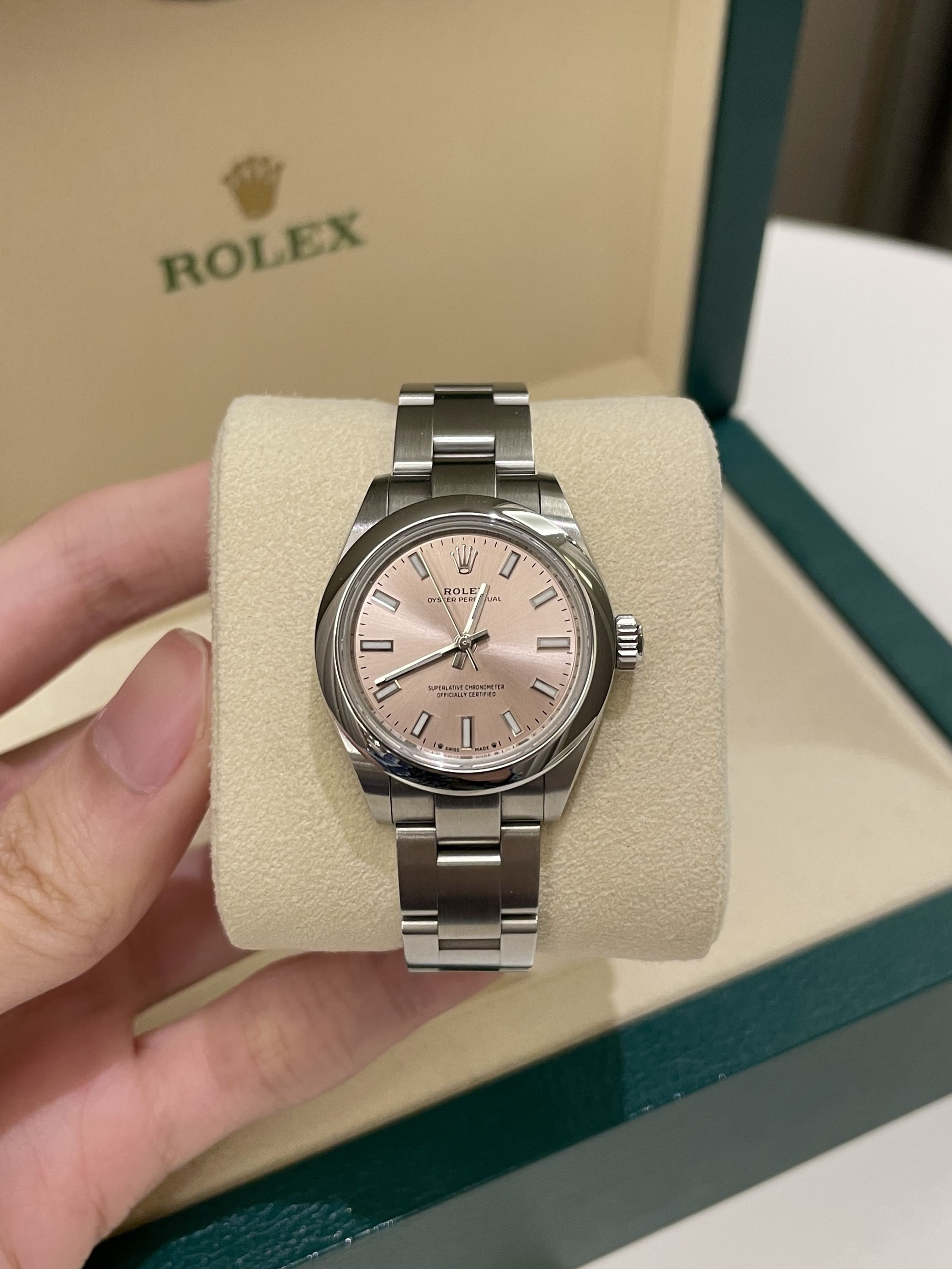 Rolex Oyster Perpetual 28 Pink Sunburst Dial