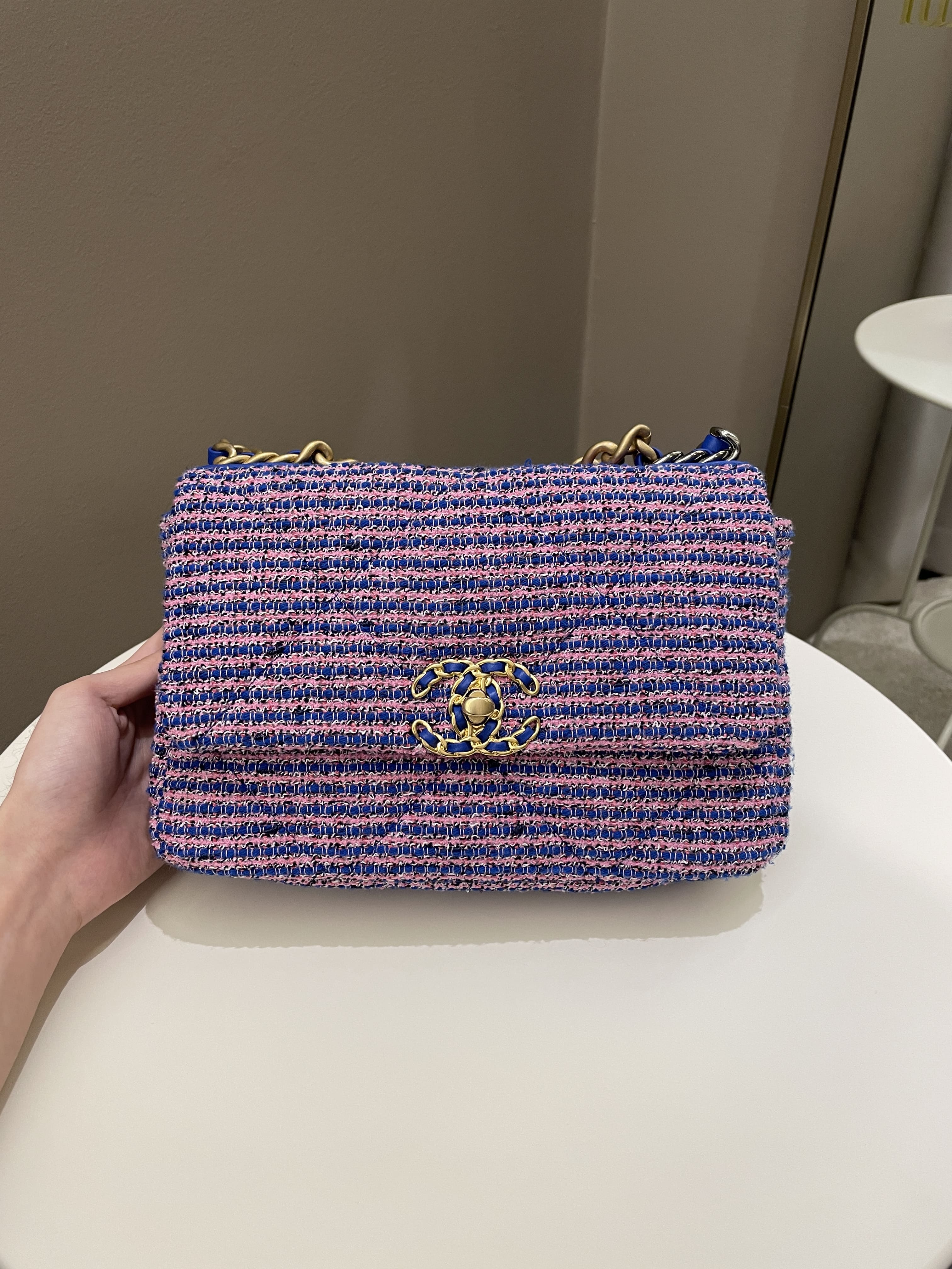 Chanel 19 Flap Bag Blue Pink Tweed