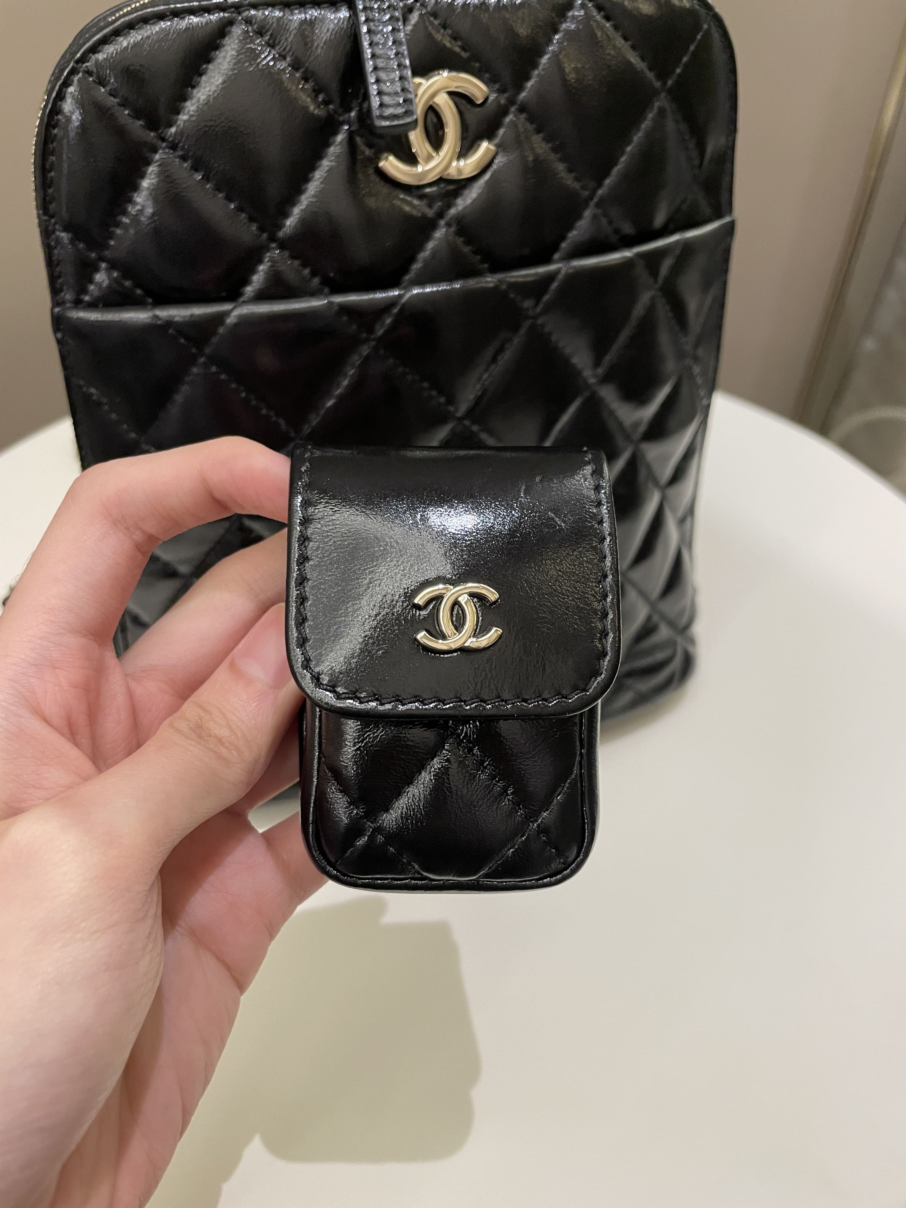 Chanel 22A Quilted My Pocket Backpack Black Coated Calfskin