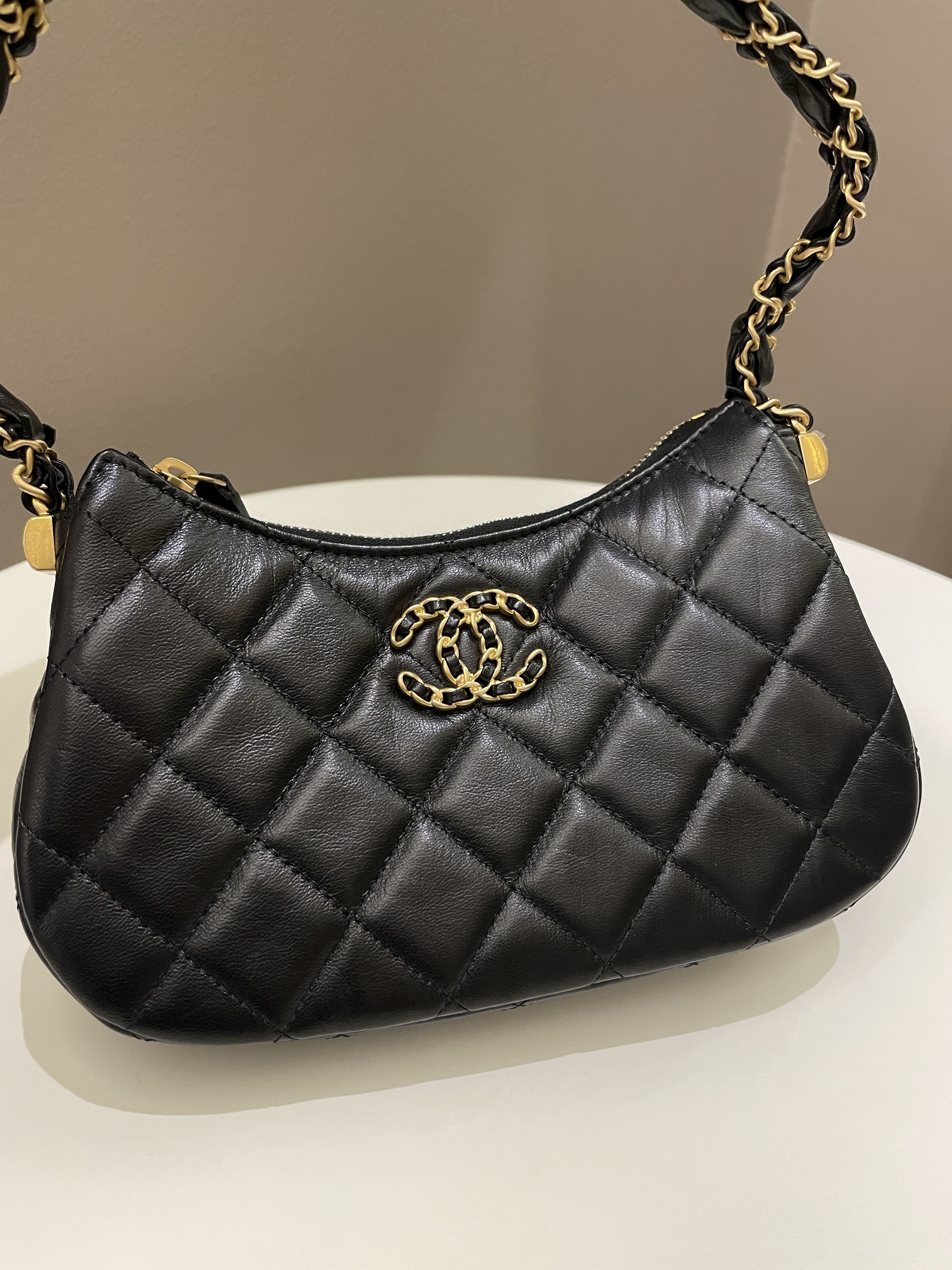 Chanel 23K Hobo Bag Black Calfskin
