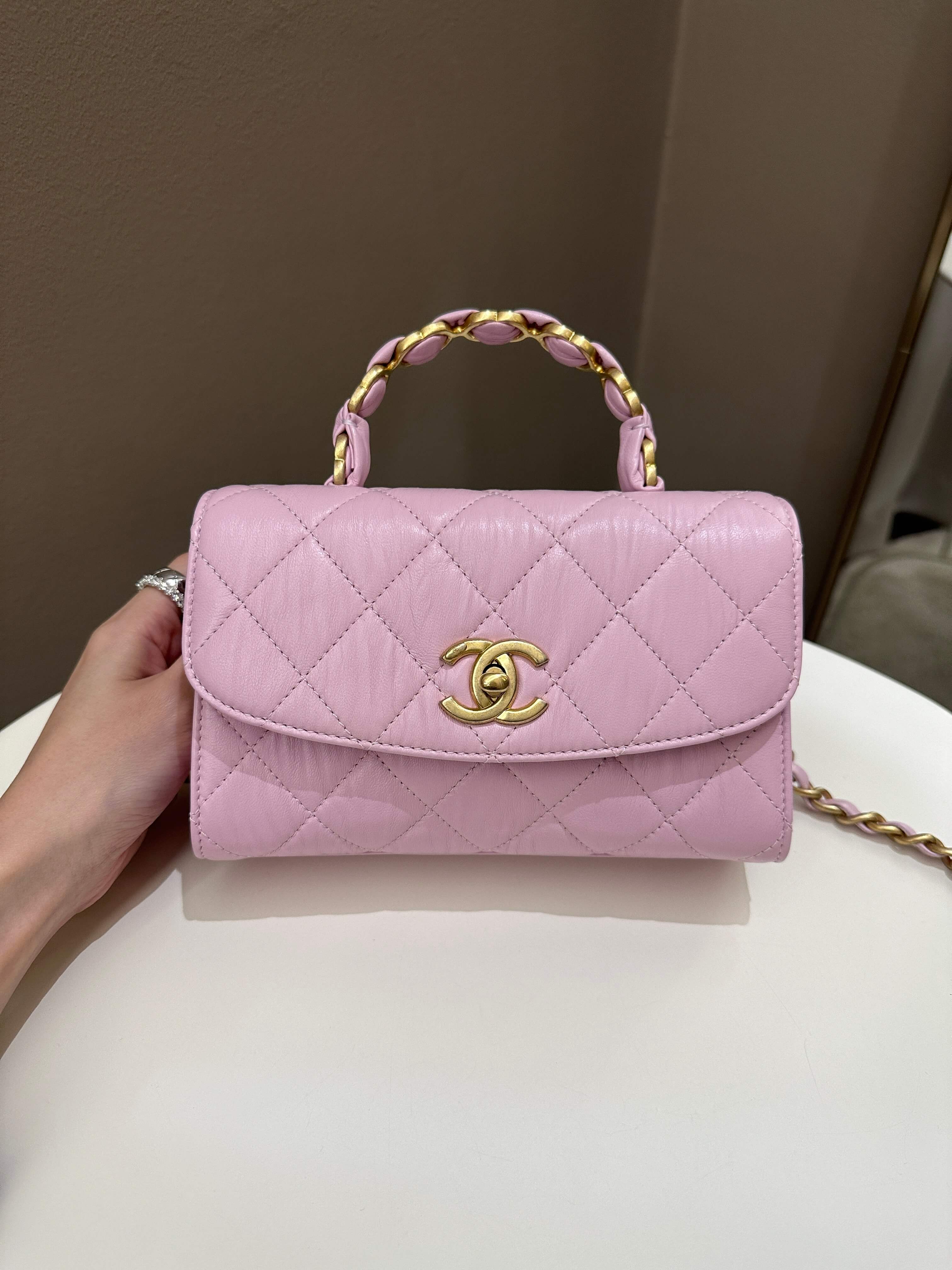 Chanel Pink Quilted Leather Mini CC Square Top Handle Bag Chanel