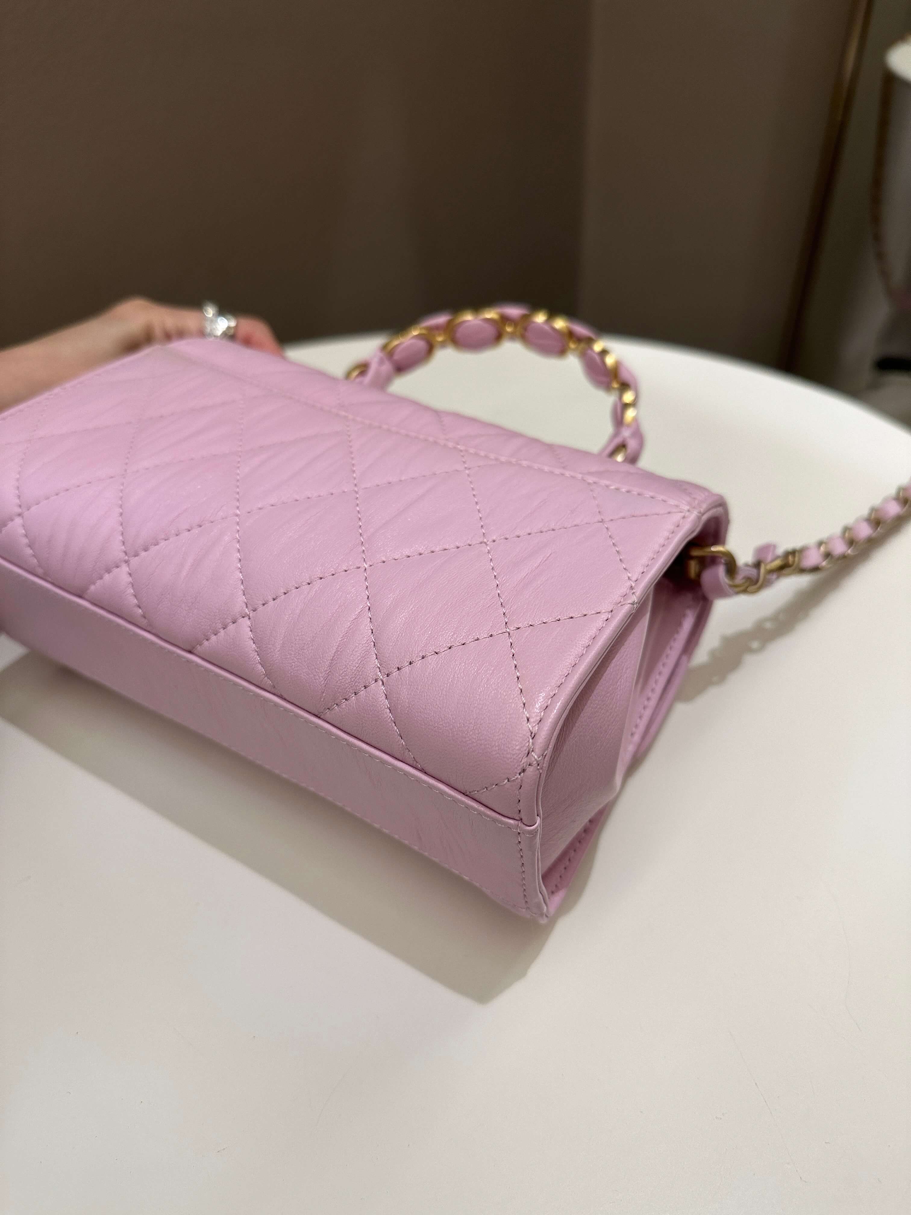 Chanel 21S Quilted Cc Wrapped Top Handle Mauve Pink Aged Calfskin