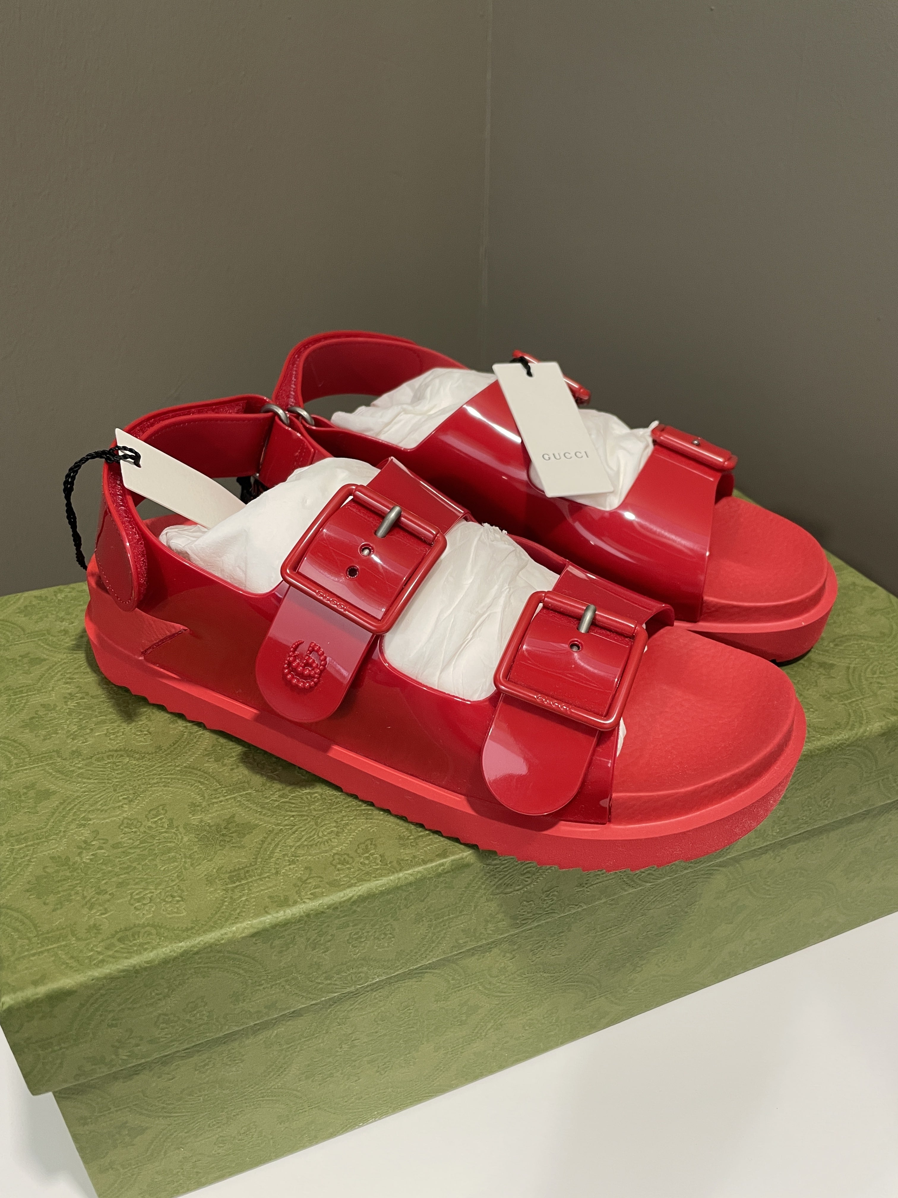 Gucci GG Sandals Red Rubber Size 39