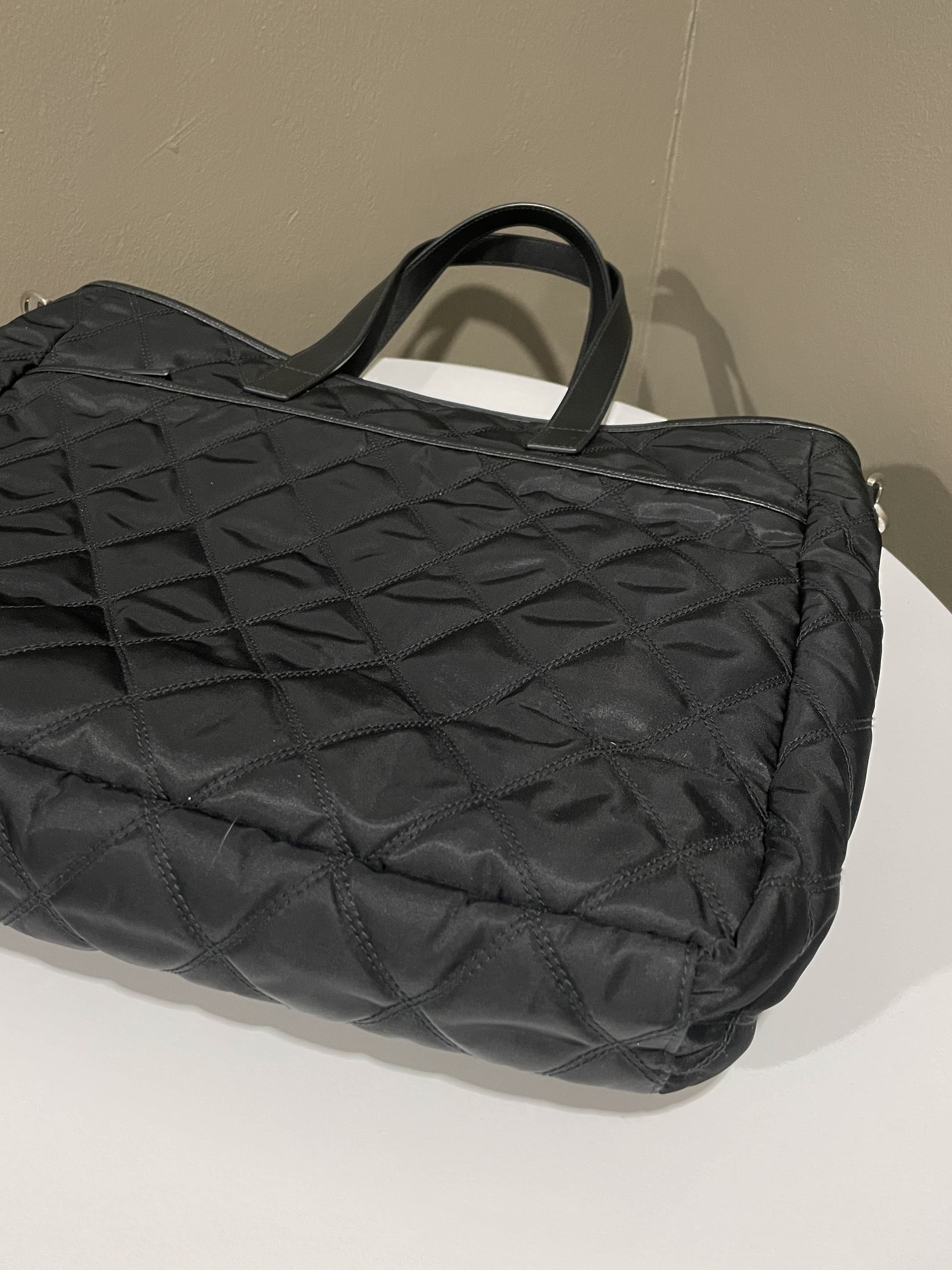 Prada Quilted Double Front Pocket Tote Black Nylon