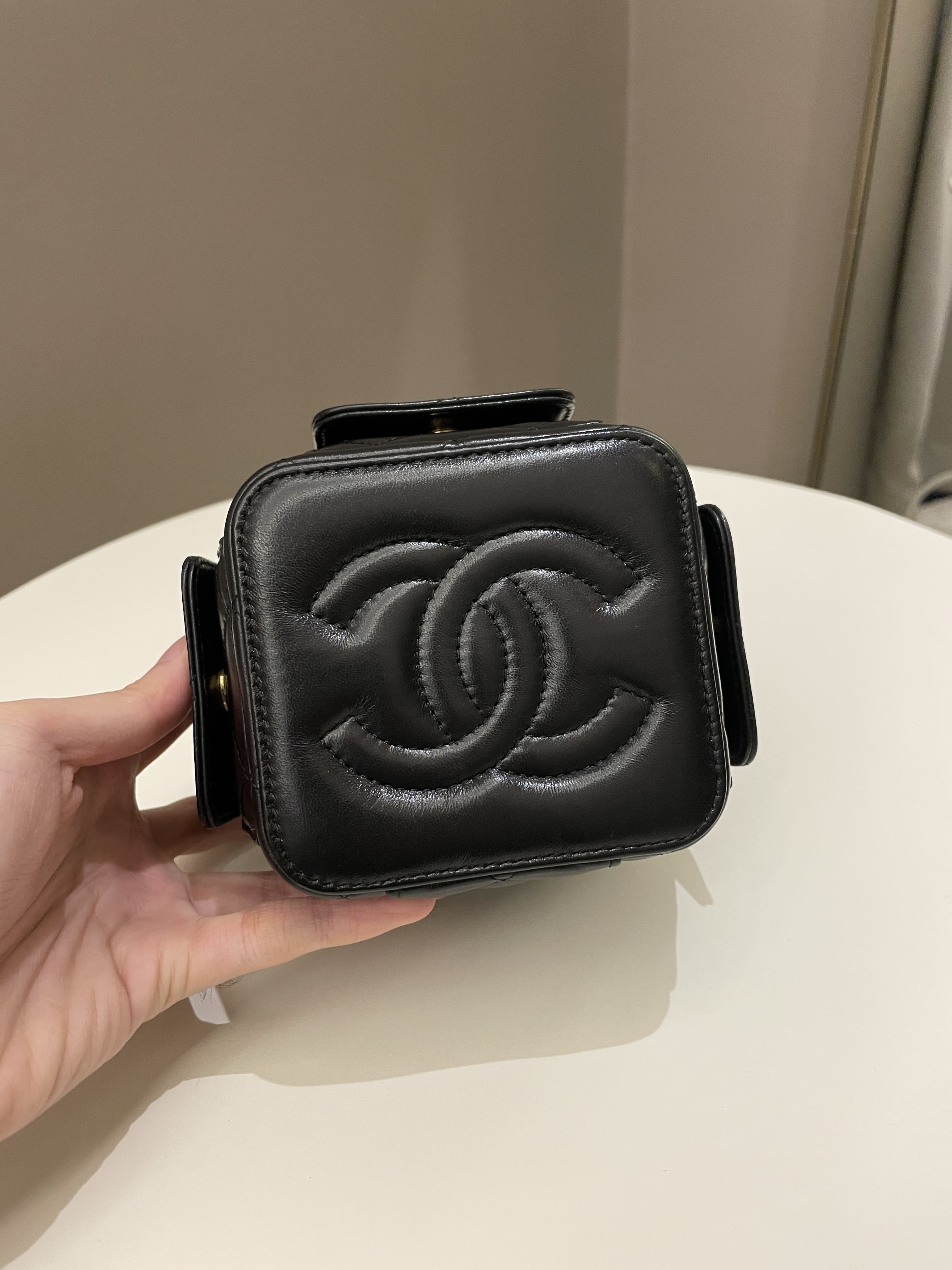 Chanel Vanity Square Top Handle Cargo Pocket Black Lambskin