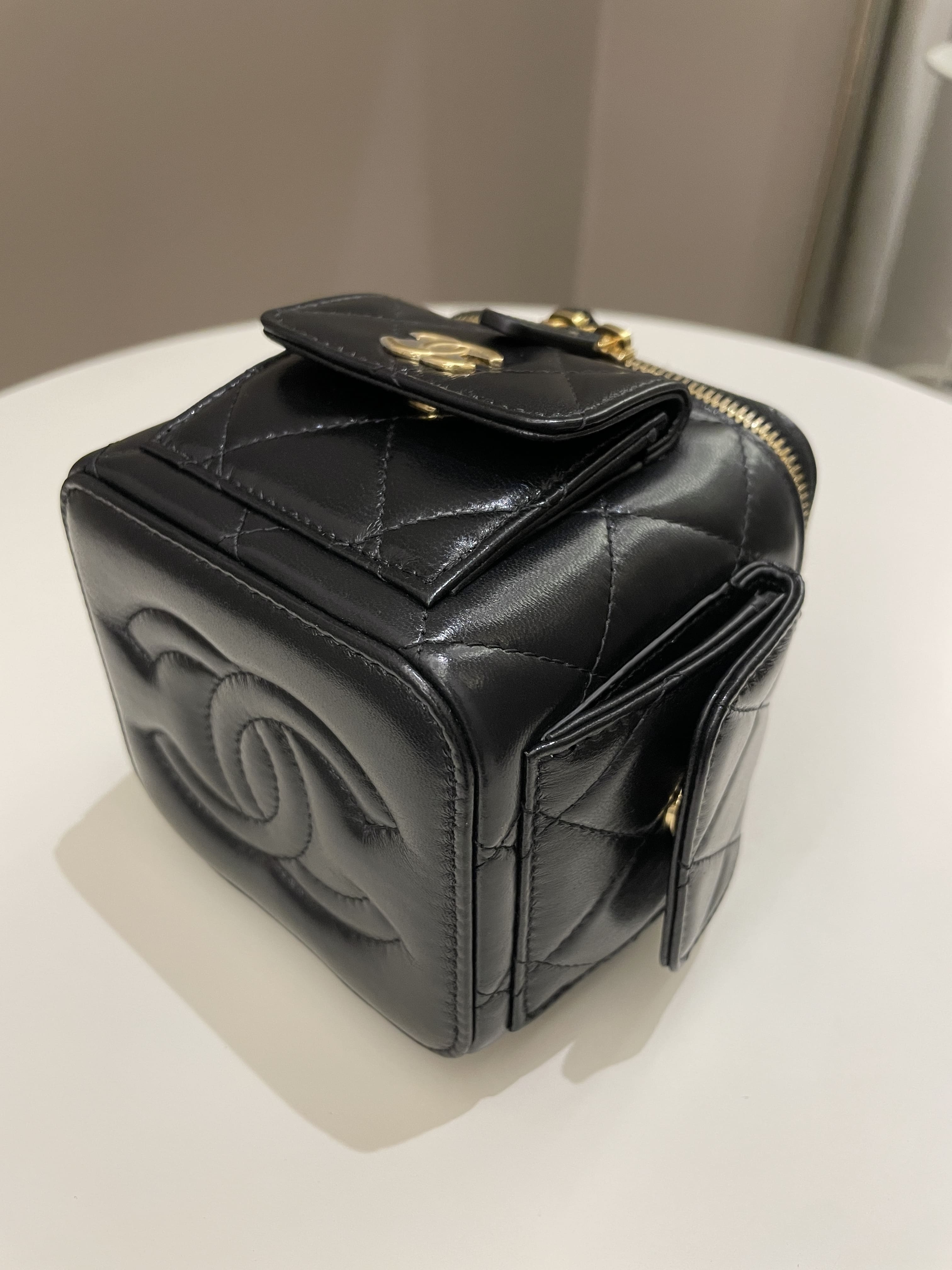 Chanel Vanity Square Top Handle Cargo Pocket Black Lambskin
