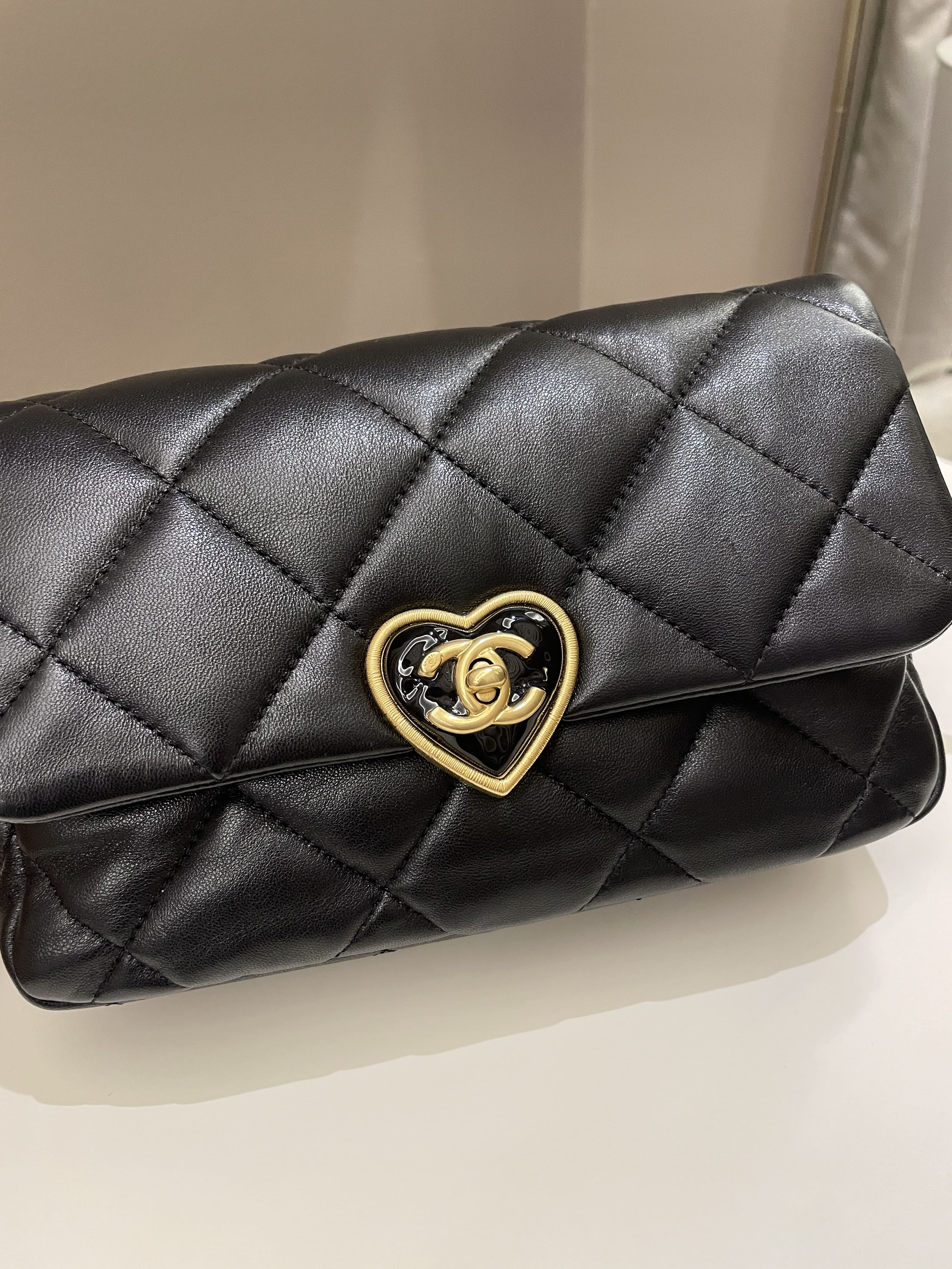 Chanel 23S Heart Flap Bag Black Lambskin