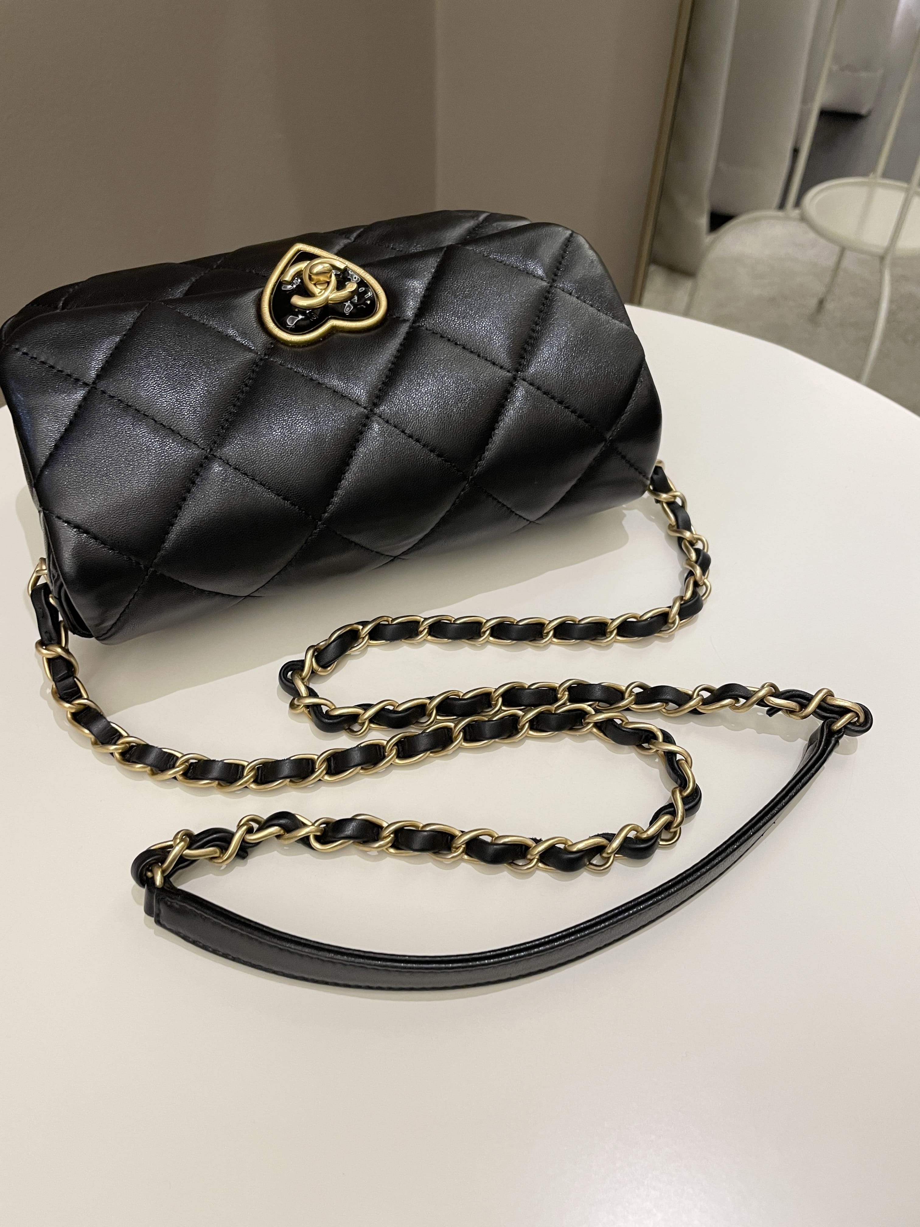 Chanel 23S Heart Flap Bag Black Lambskin