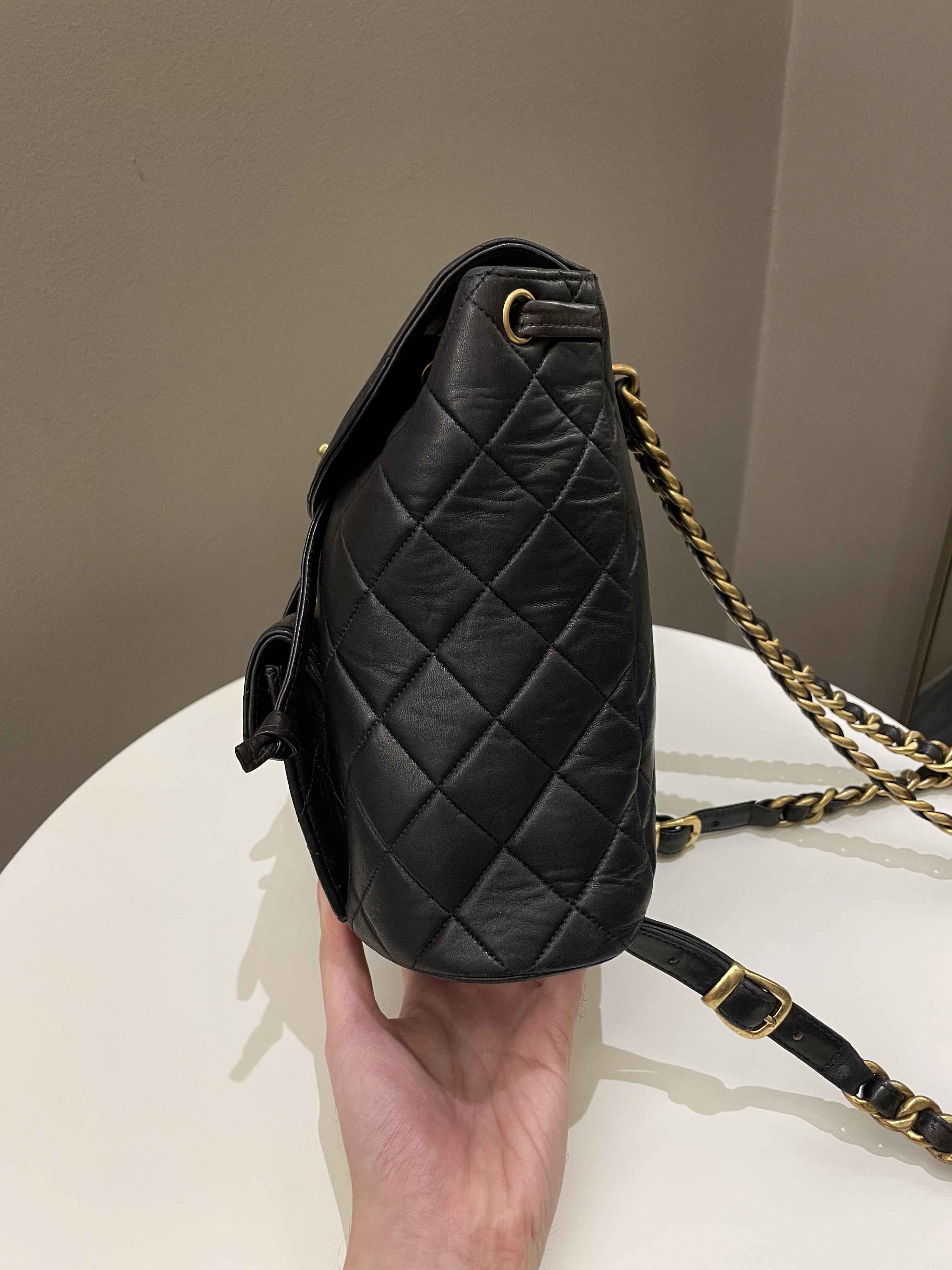 Chanel Quilted Vintage Duma Cc Backpack Black Lambskin 