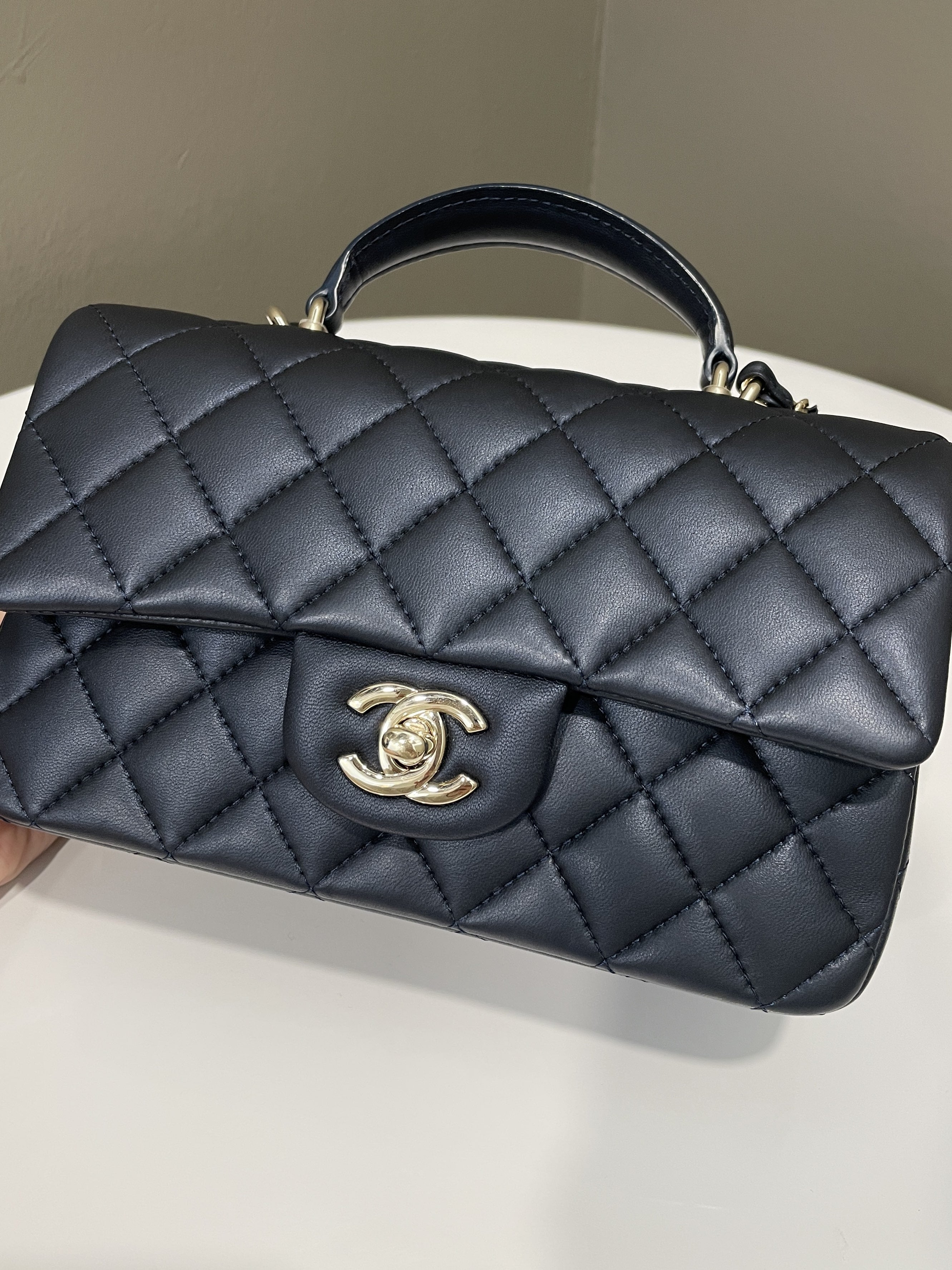Chanel Quilted Top Handle Mini Rectangular Midnight Lambskin