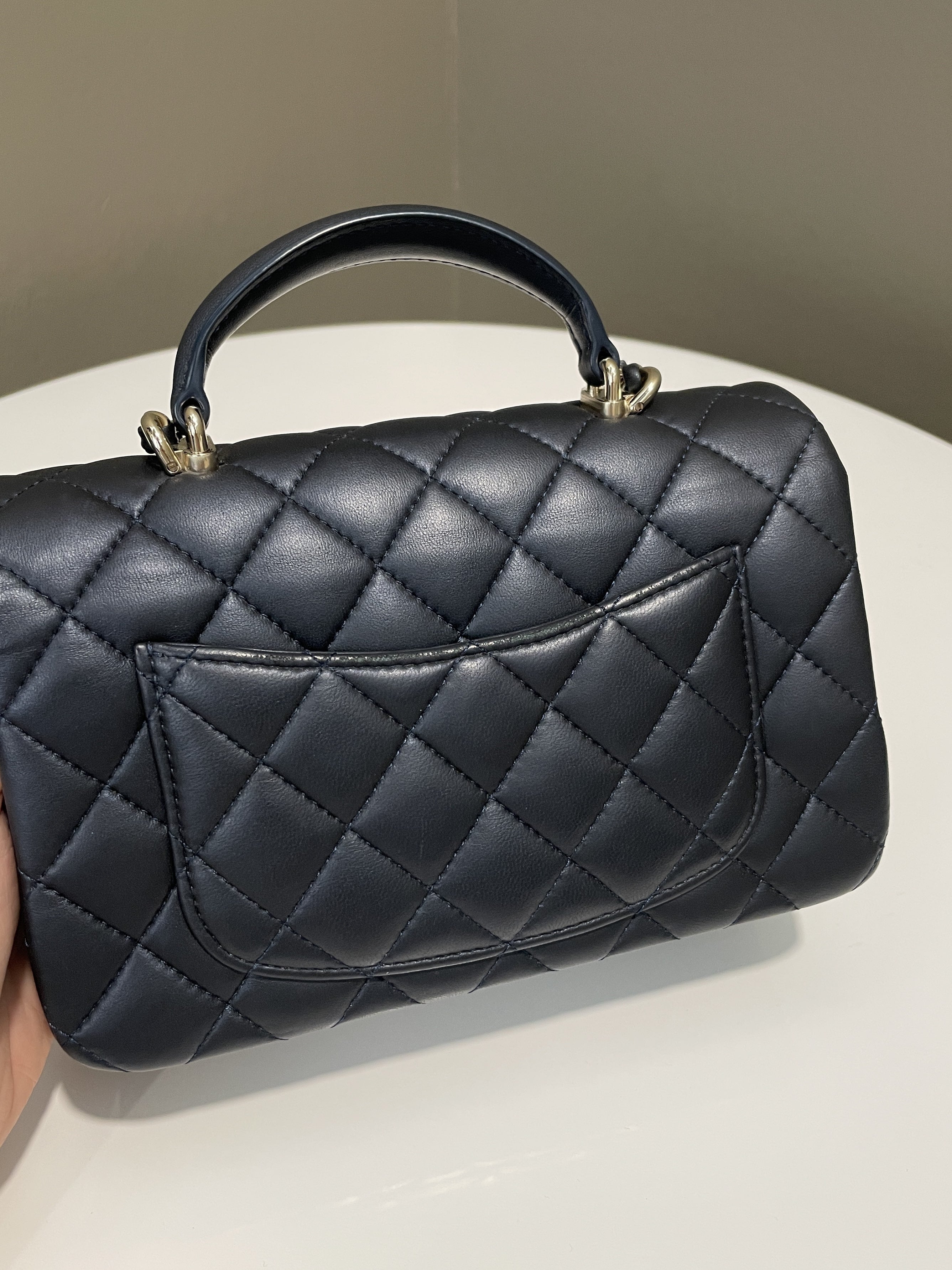 Chanel Quilted Top Handle Mini Rectangular Midnight Lambskin