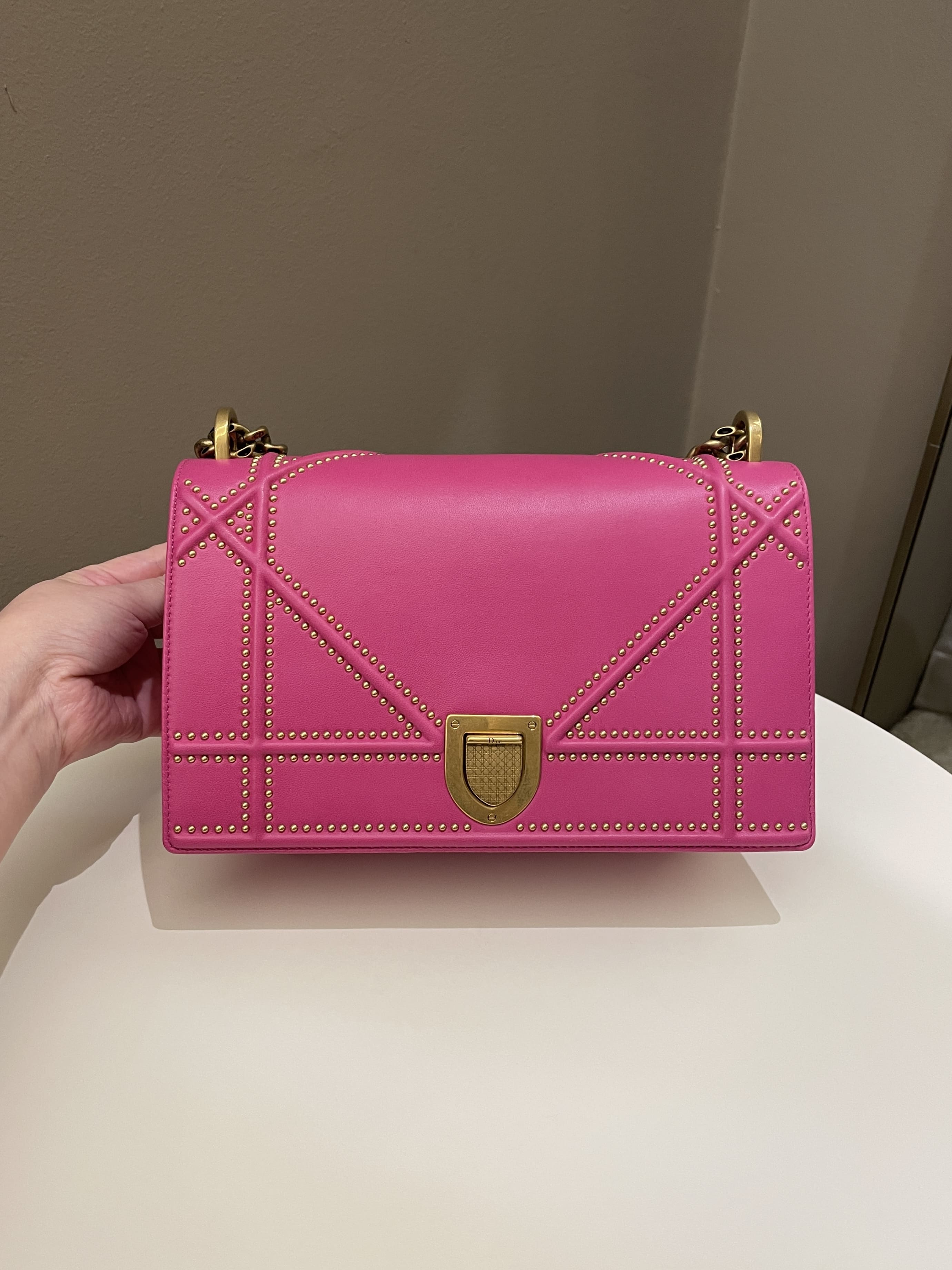 Christian Dior Pink Leather Small Diorama Flap Bag