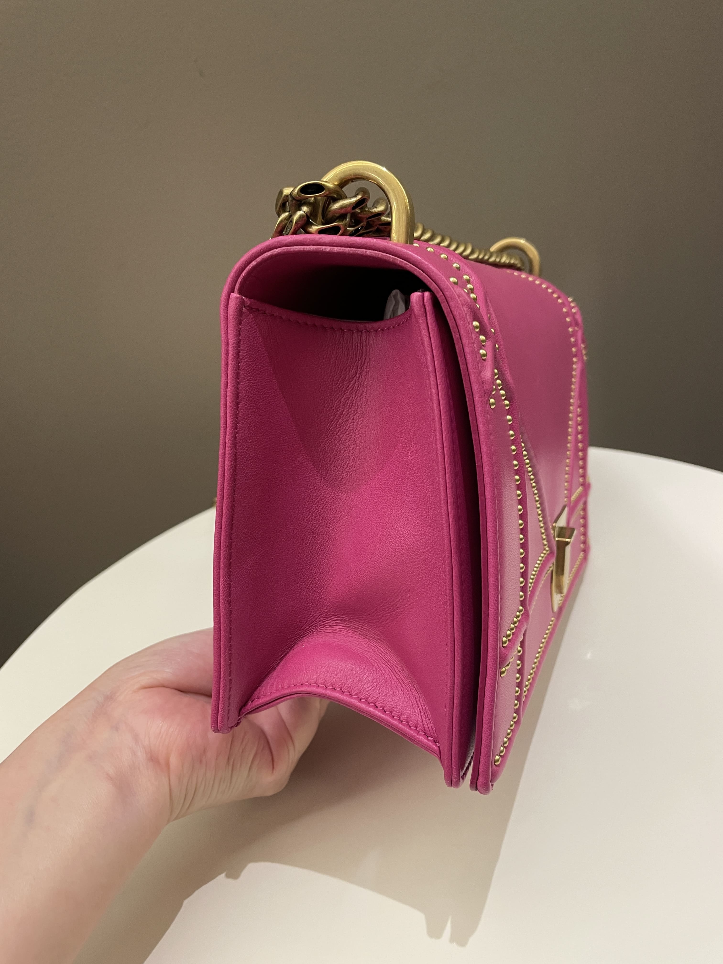Dior Diorama Studded Flap Bag Rose Fuchsia Matt Calfskin