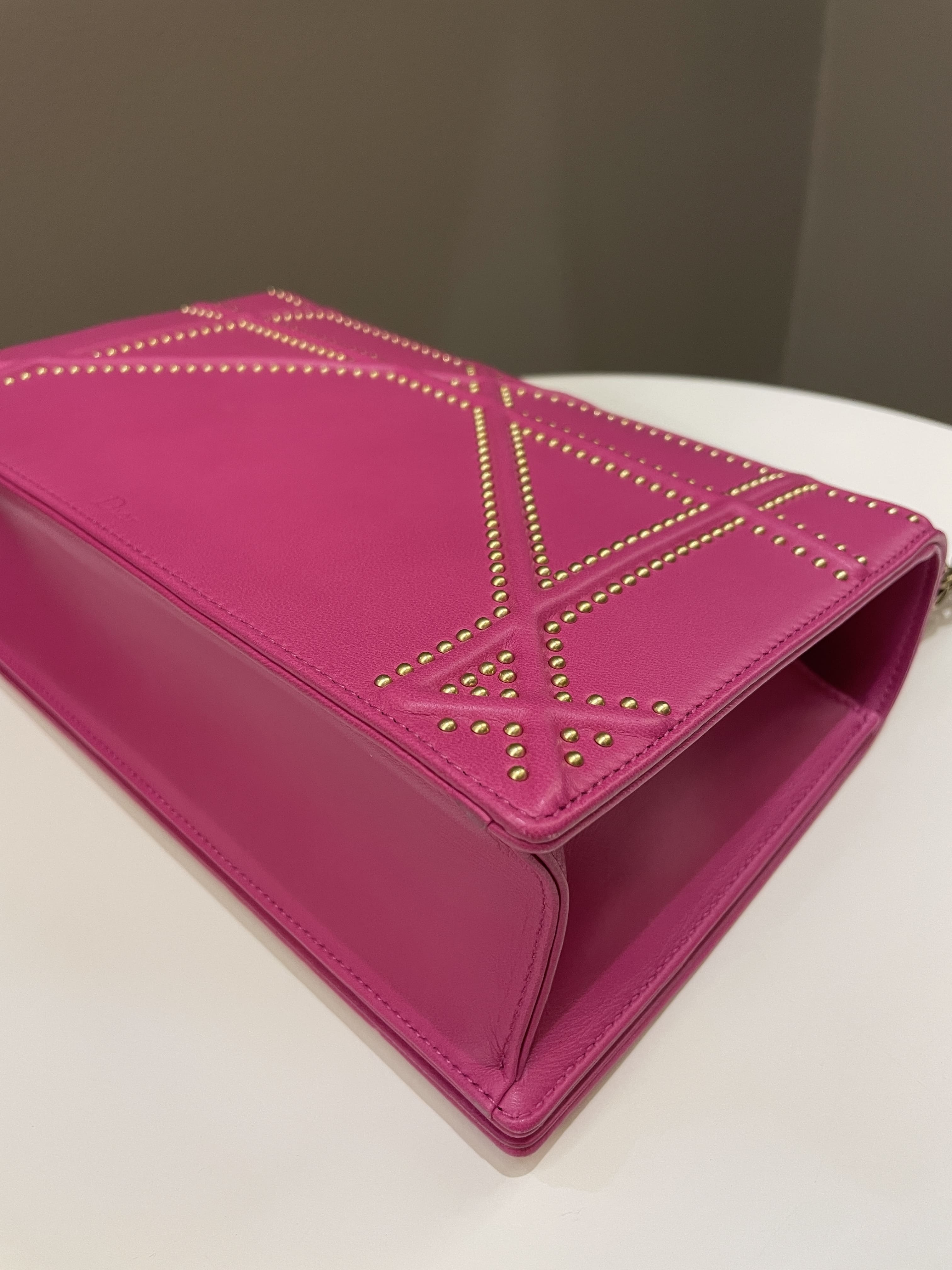 Dior Diorama Studded Flap Bag Rose Fuchsia Matt Calfskin