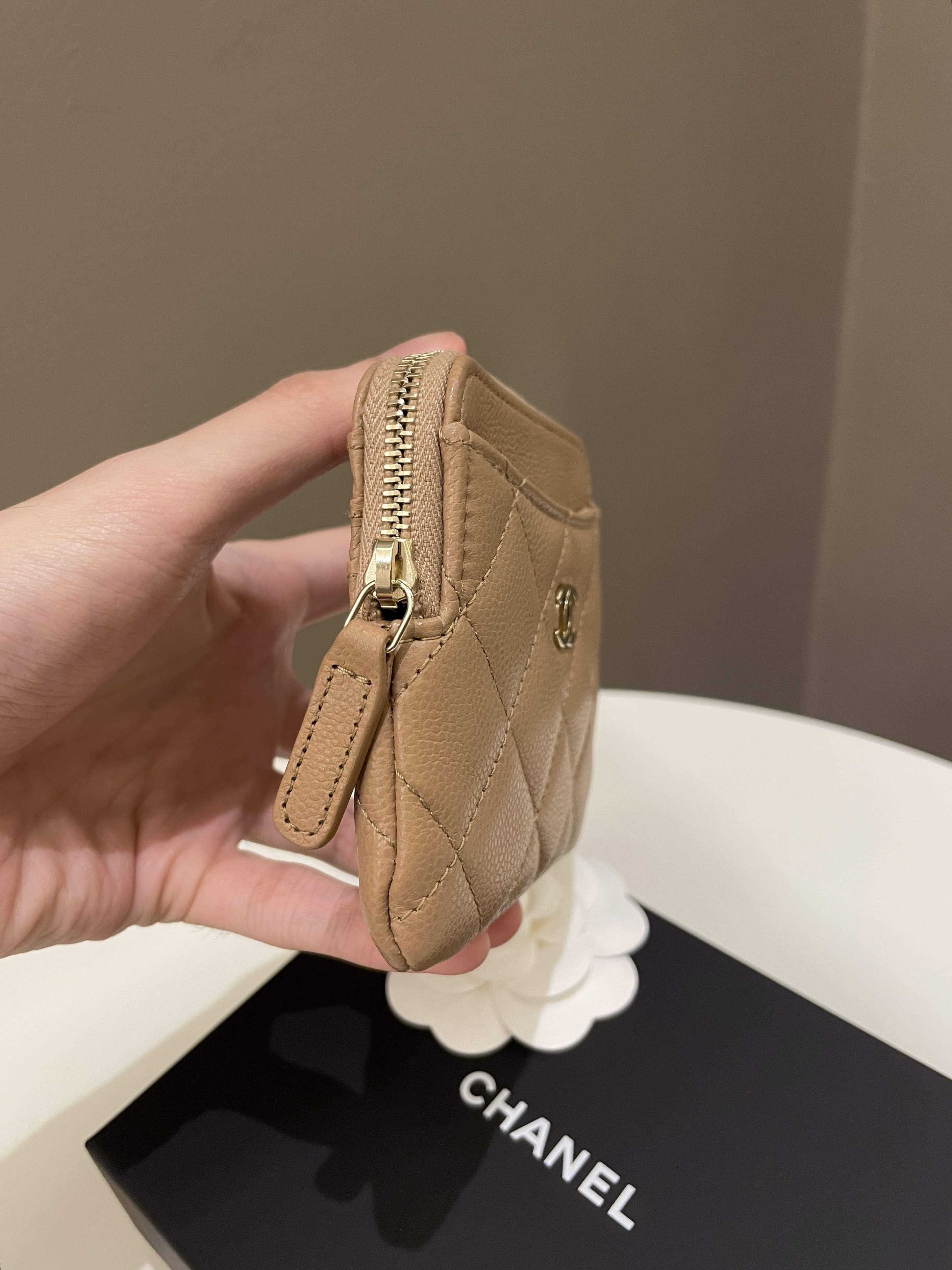 Chanel Square Zip Around Card Holder Wallet