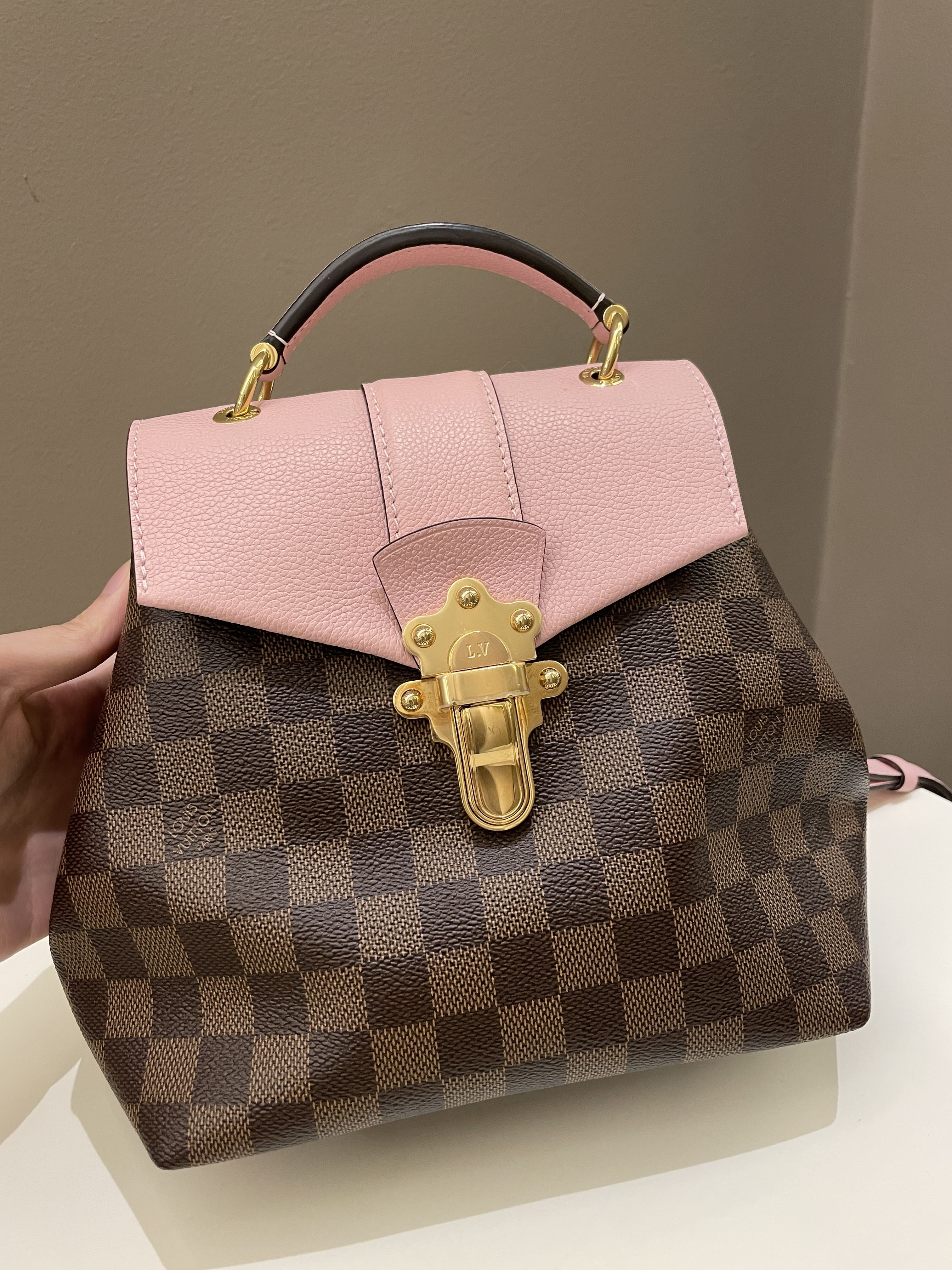 Louis Vuitton Clapton Backpack Damier Brown Canvas Leather Pink Crossbody