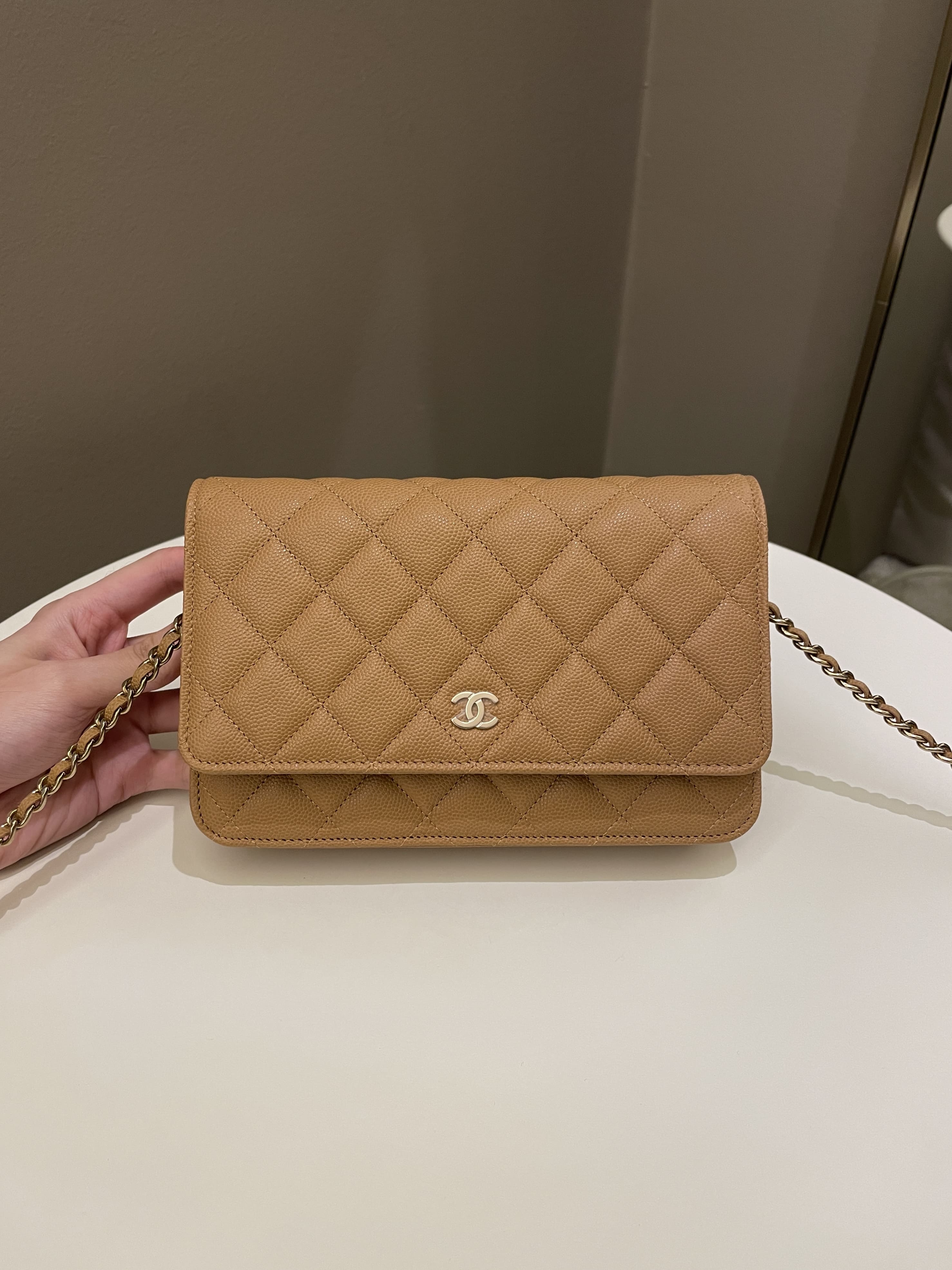 CHANEL Caviar Quilted Wallet on Chain WOC Beige 1288899