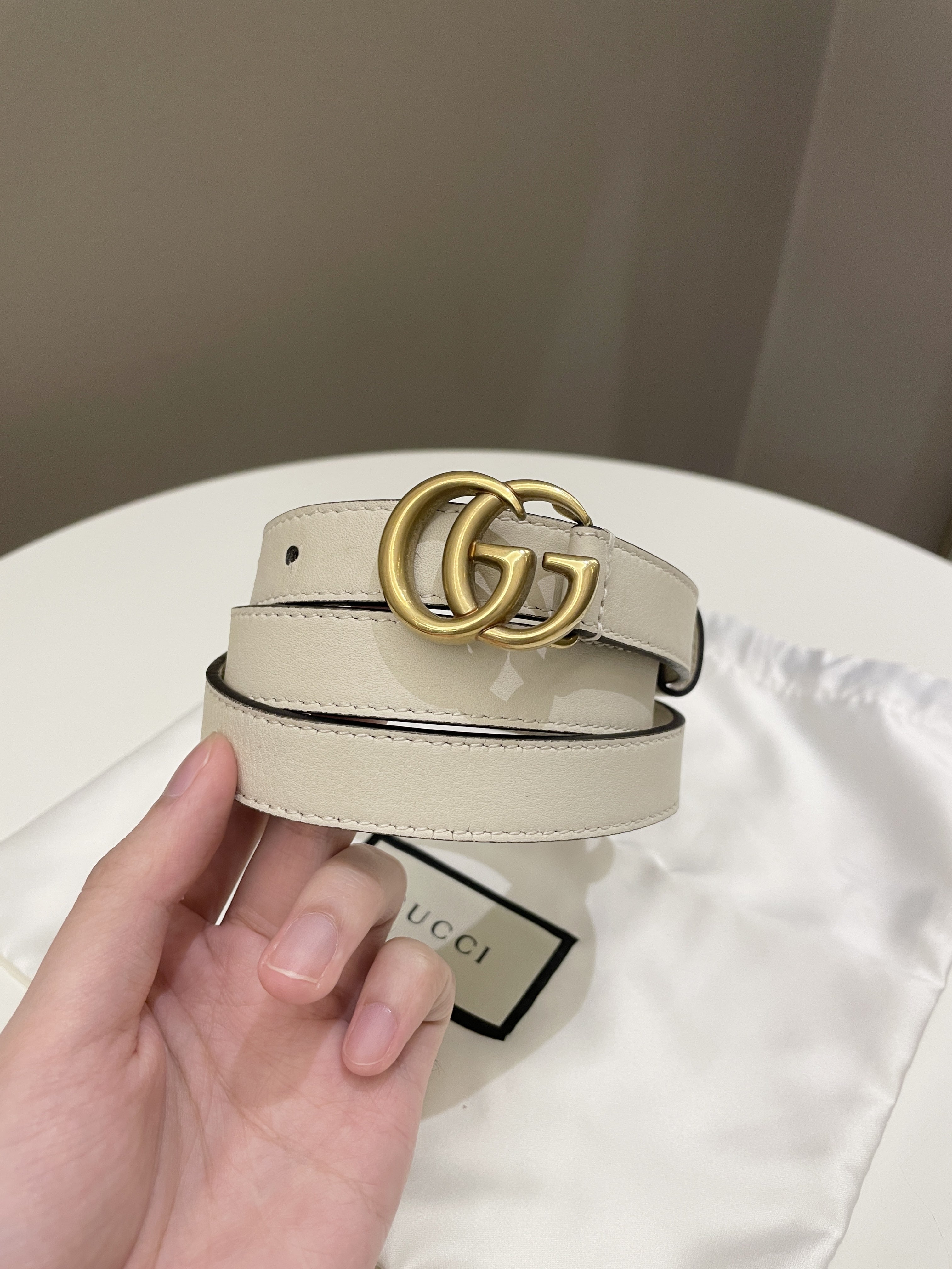 Gucci Marmont GG Skinny Belt Ivory