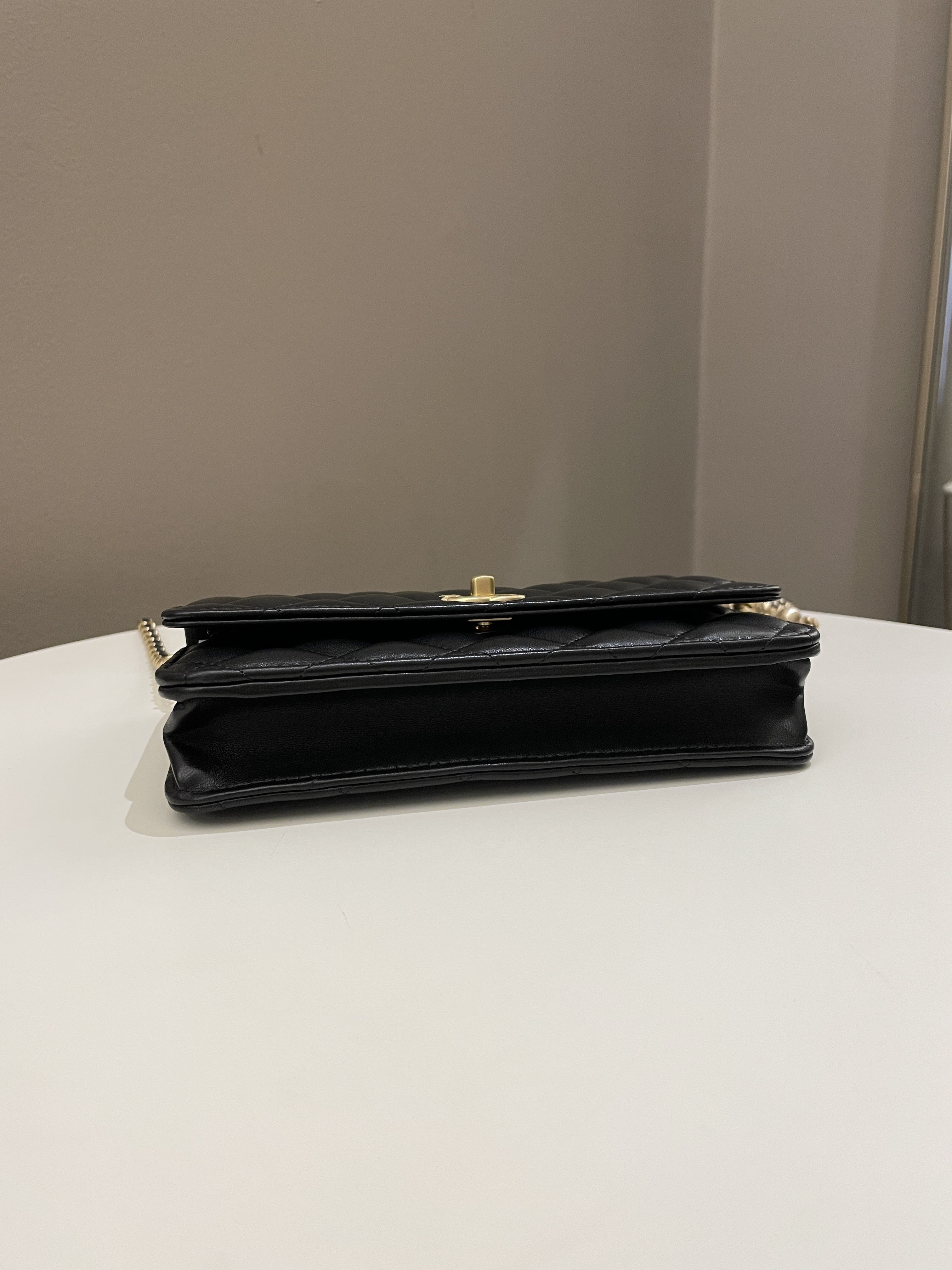 Chanel Quilted Pearl Crush Wallet On Chain Black Lambskin
