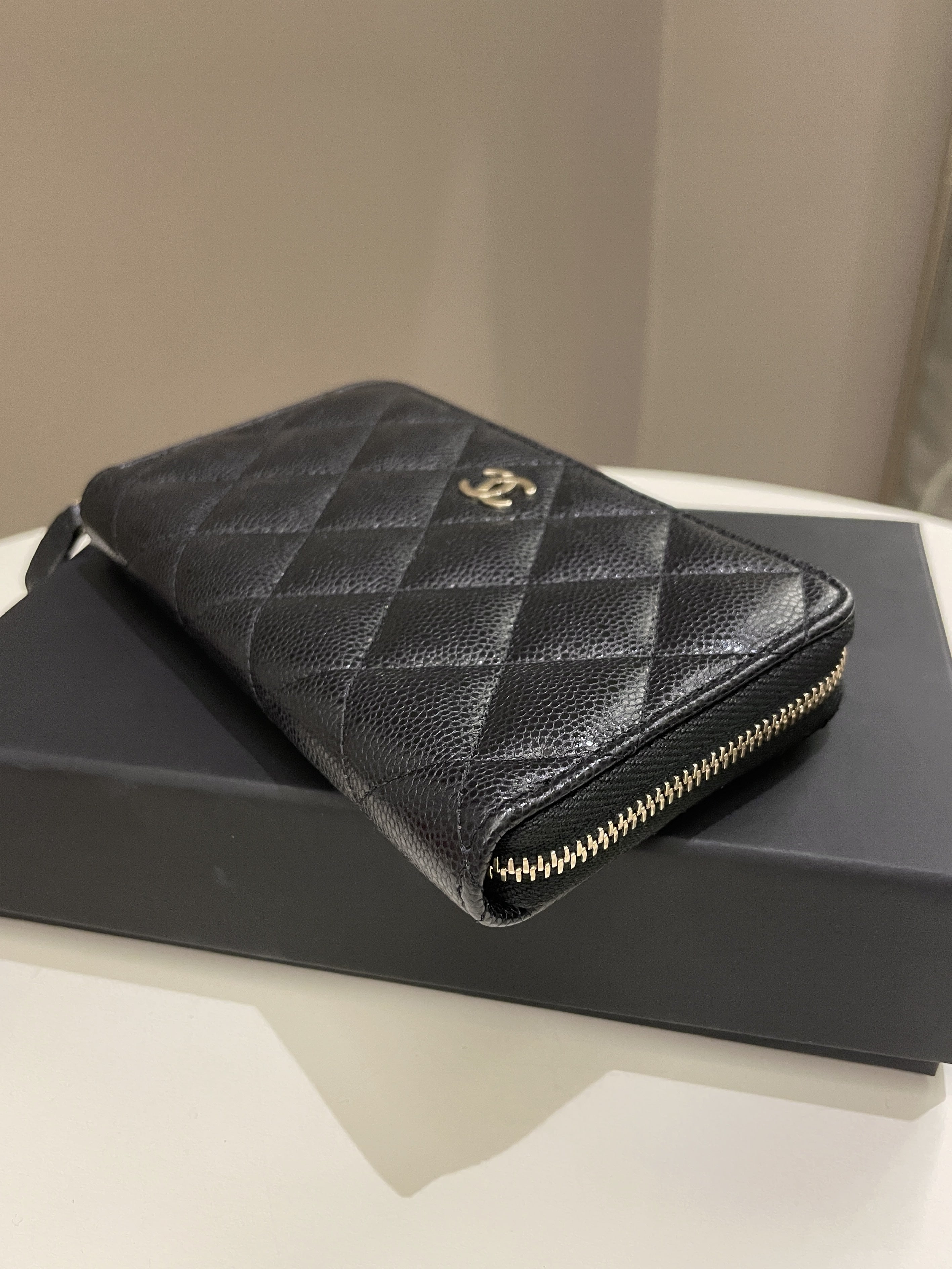 Chanel Classic Quilted Medium Zip Wallet Black Caviar