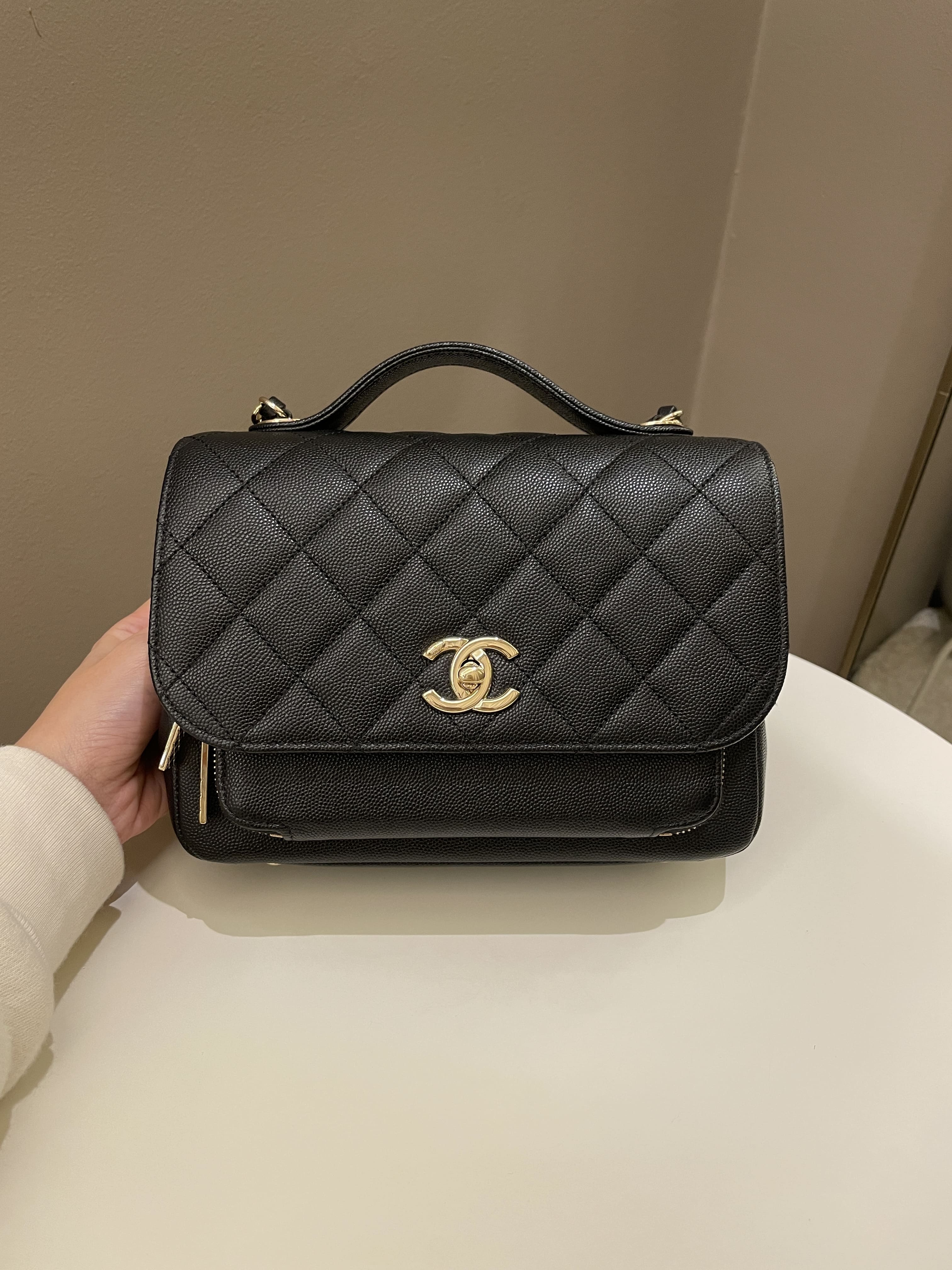 Chanel Caviar Quilted Business Affinity Clutch with Chain Black