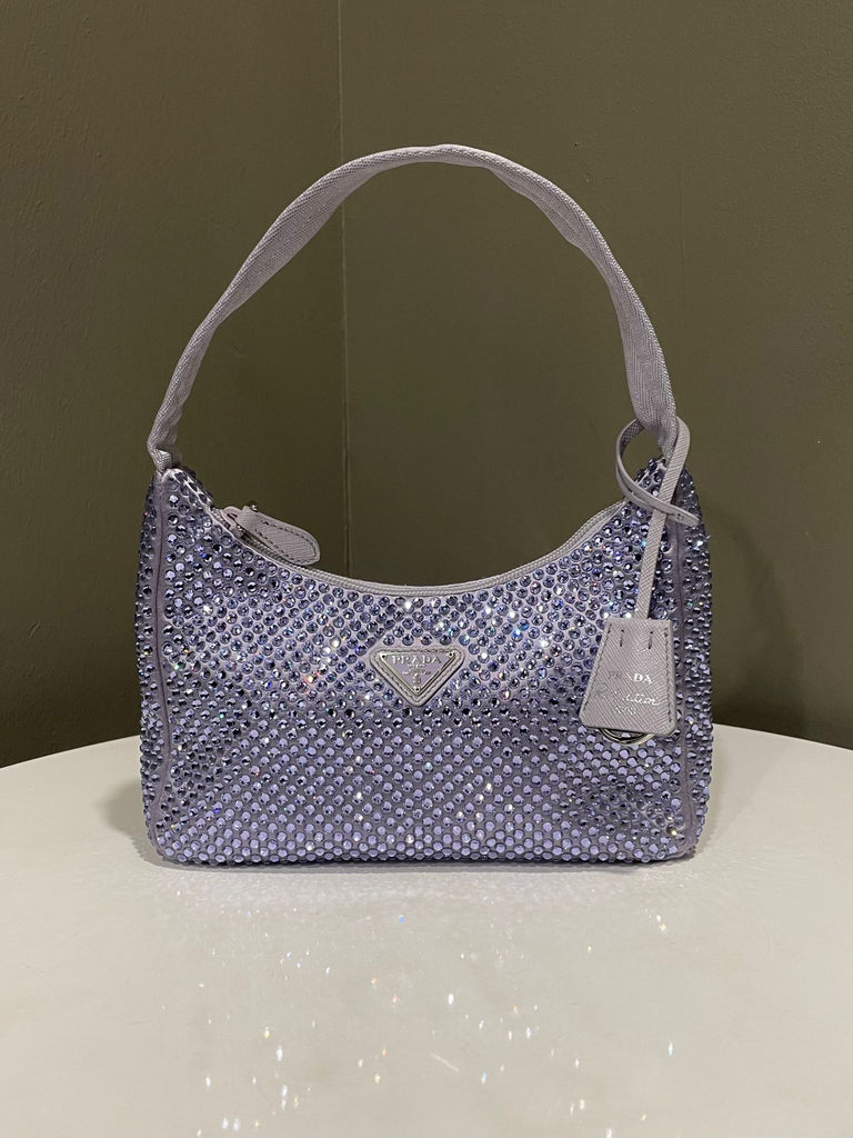 Prada Re-Edition Mini Satin Bag with Crystals Lilac Purple