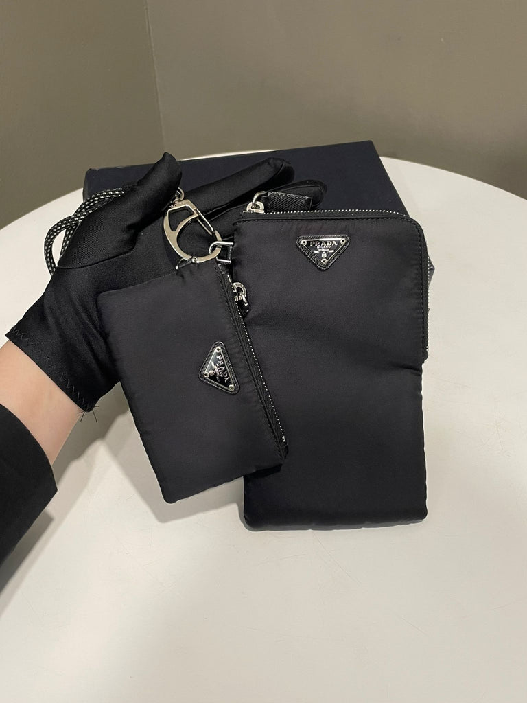 Prada Re-Nylon Lanyard Pouches Black Nylon