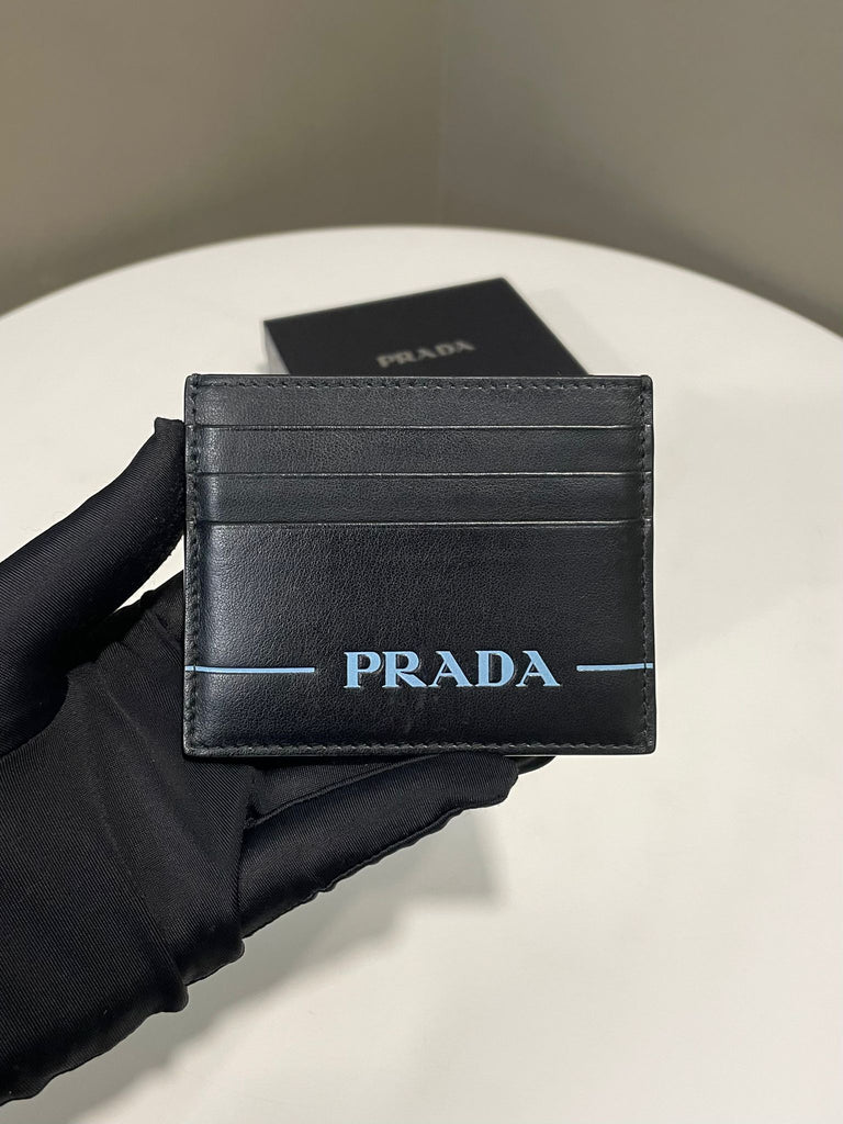 Prada Saffiano Card Holder Blue Black Leather