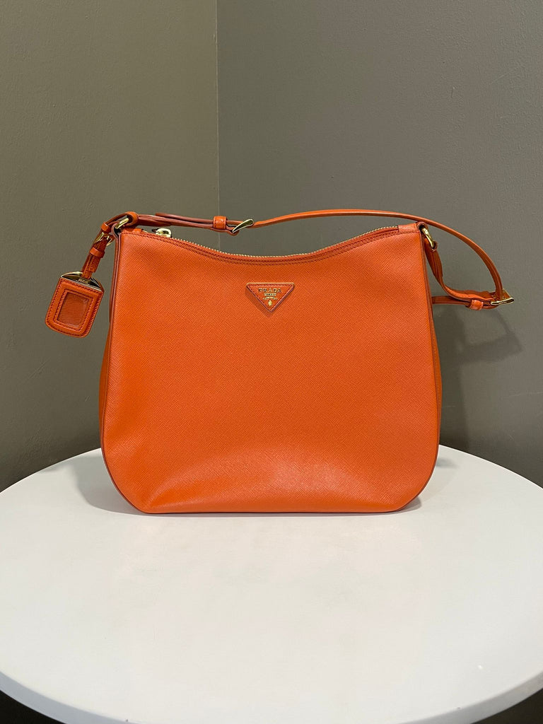 Prada Saffiano Shoulder Bag Orange Leather