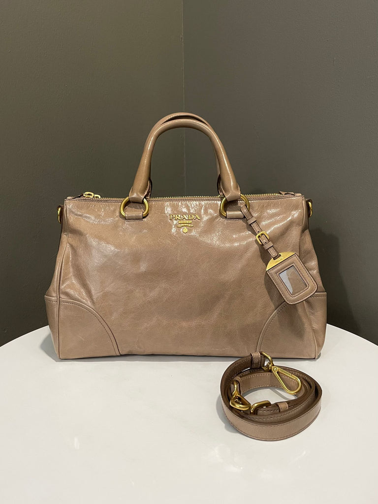 Prada Vitello Satchel Shopping Tote Bag Cammeo Beige Aged Calfskin