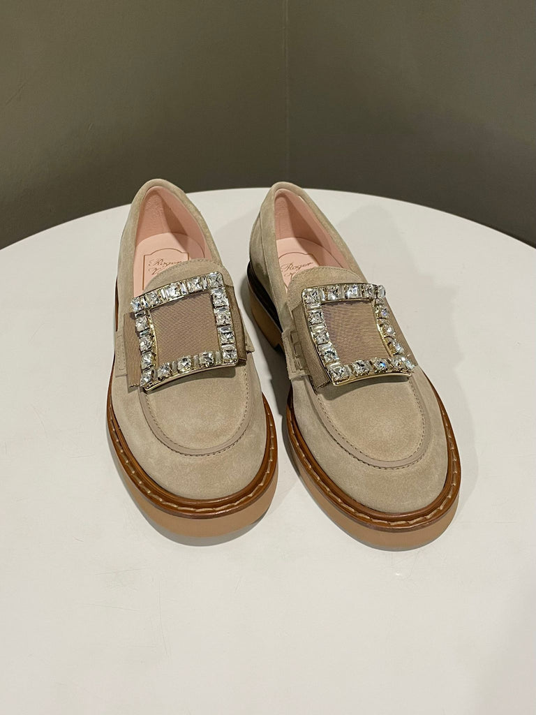 Roger Vivier Viv' Rangers Loafers Brown Suede Size 38.5