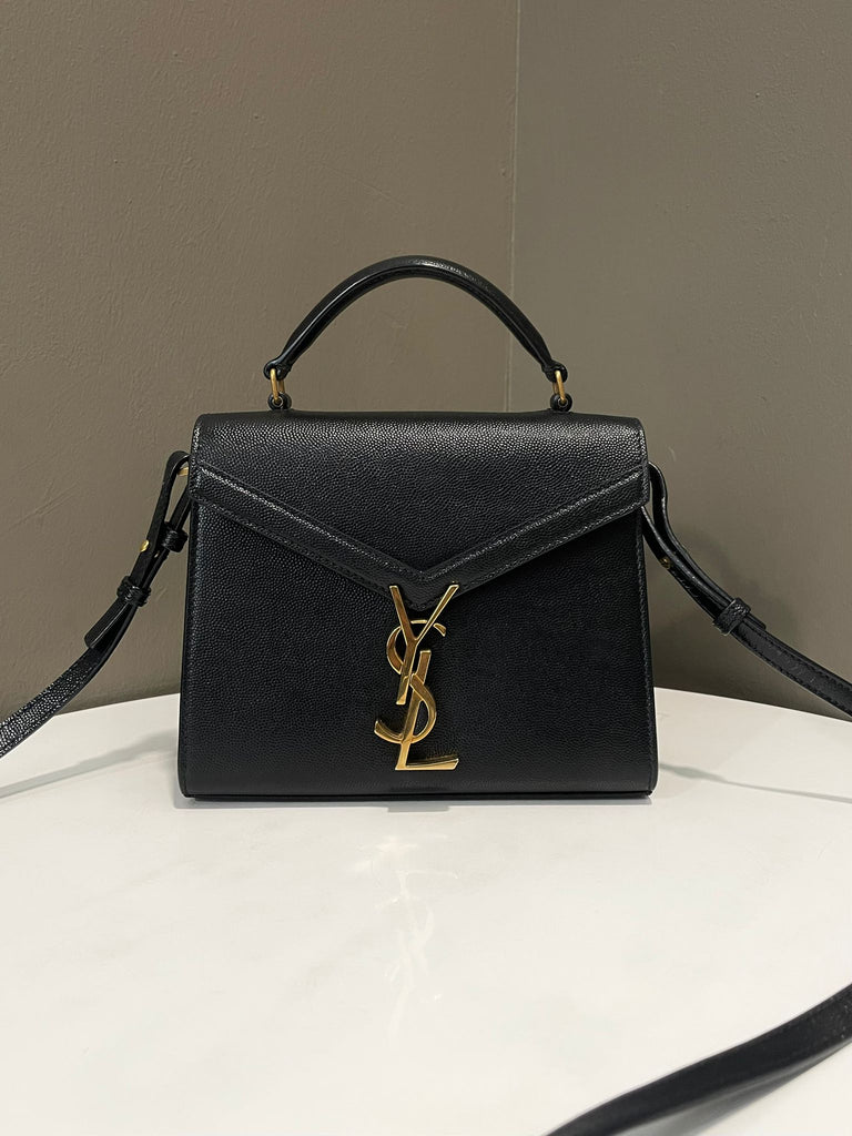 Saint Laurent Cassandra Top Handle Black Grained Leather 