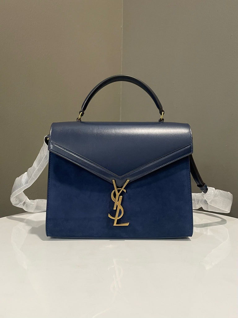 Saint Laurent Cassandra Top Handle Bag Blue Calf/ Suede