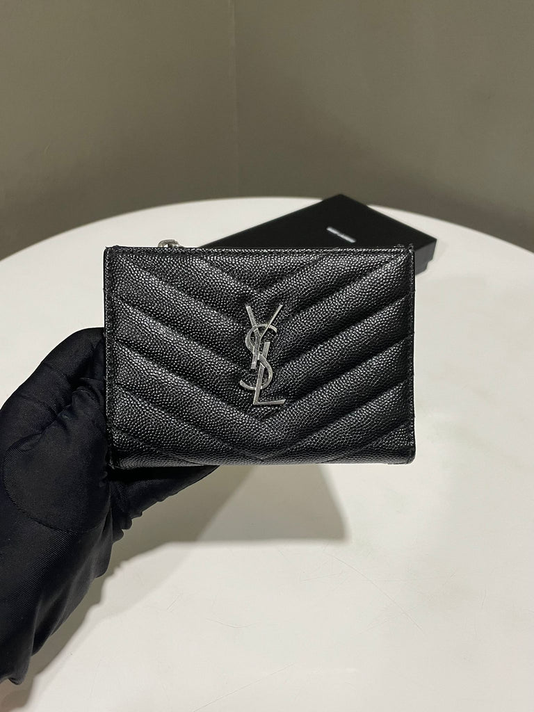 Saint Laurent Cassandre Matelasse Bi-Fold Wallet Black Grained Leather