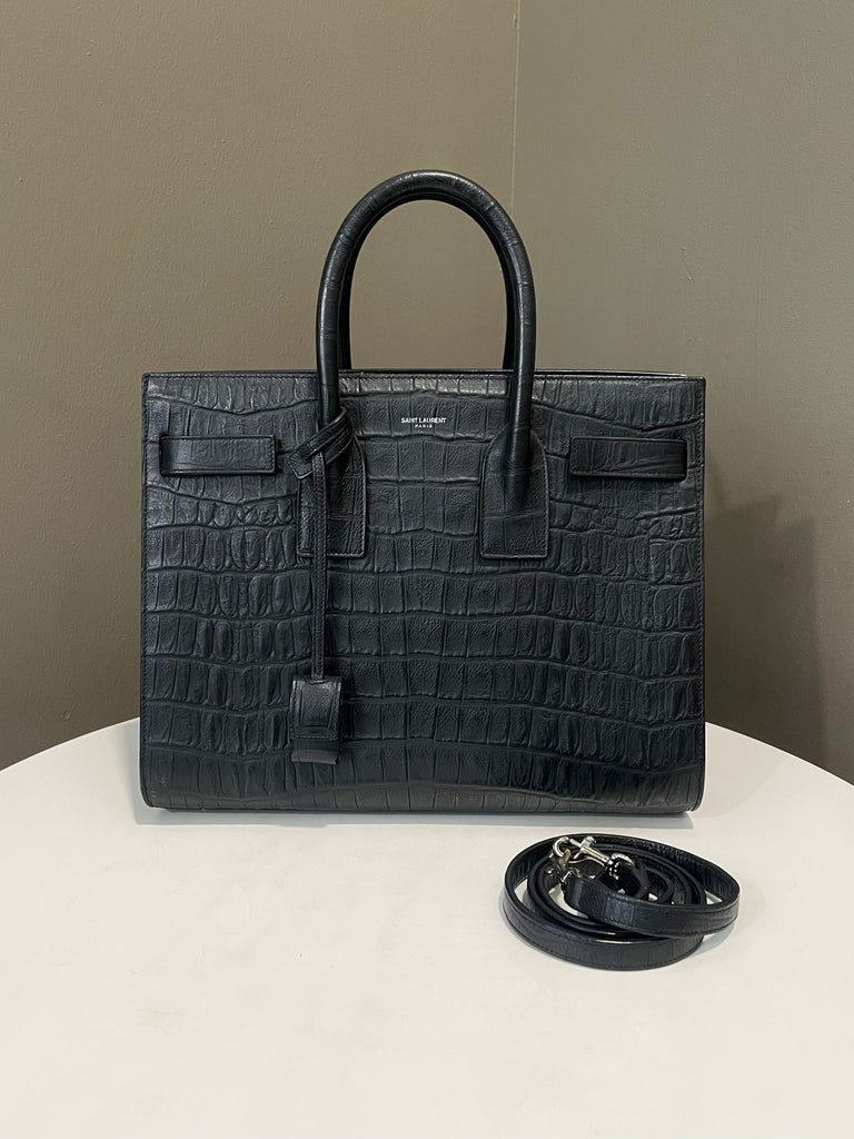 Saint Laurent Sac de Jour bag Black croc-embossed leather